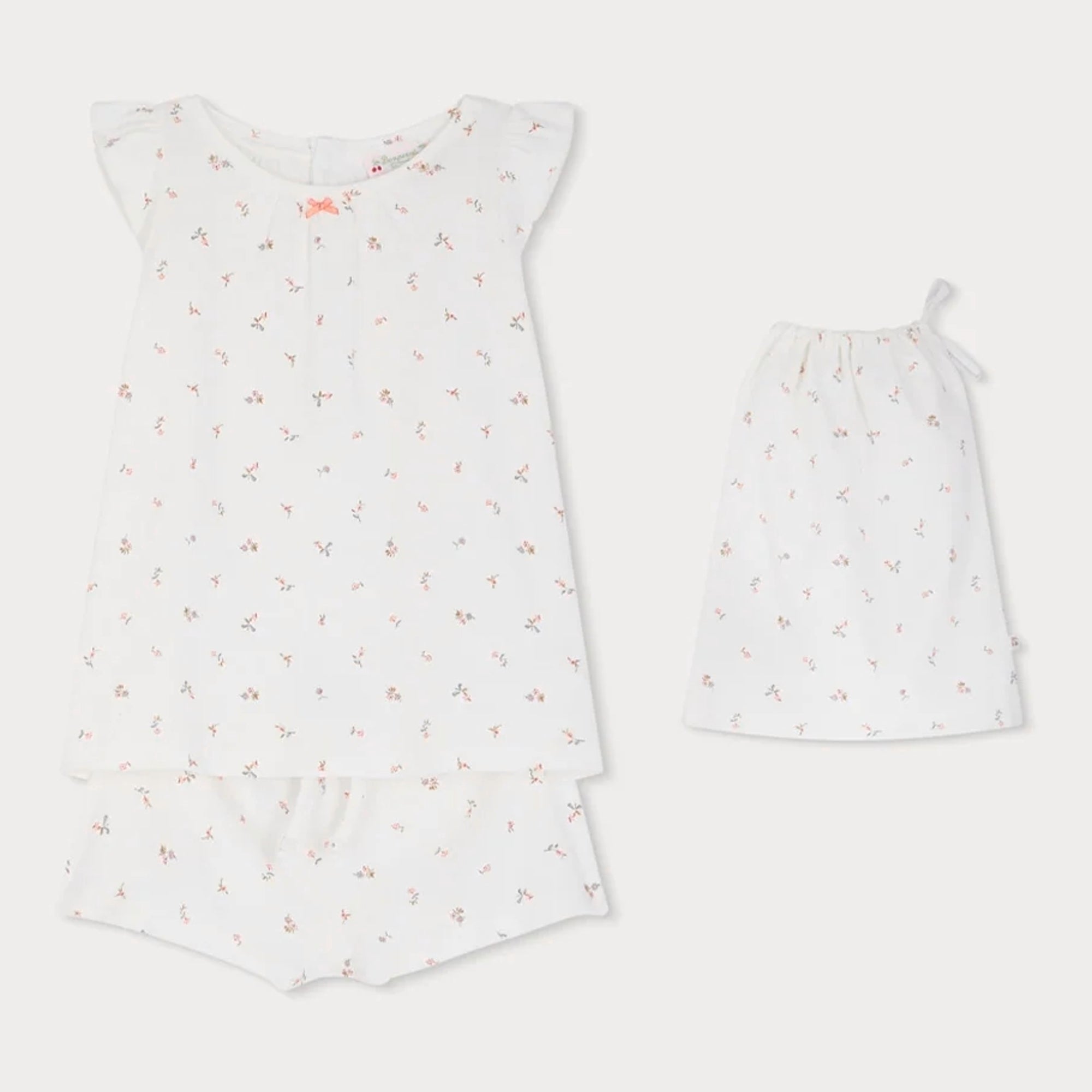 Girls White Floral Cotton Nightwear Set