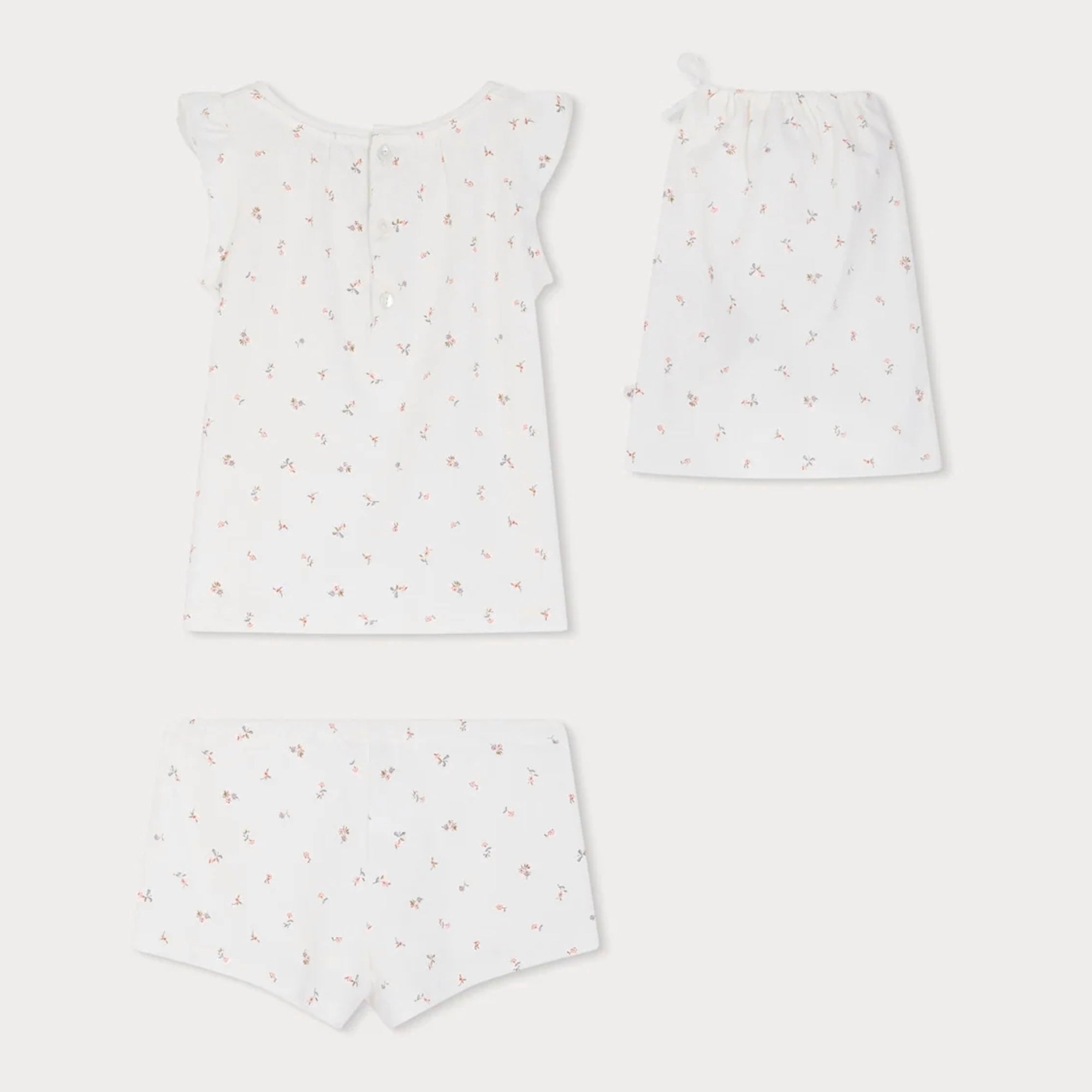 Girls White Floral Cotton Nightwear Set