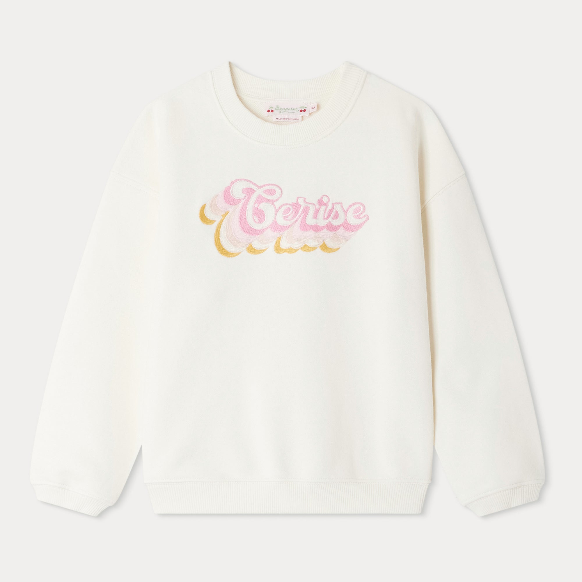 Girls White Embroidered Cotton Sweatshirt
