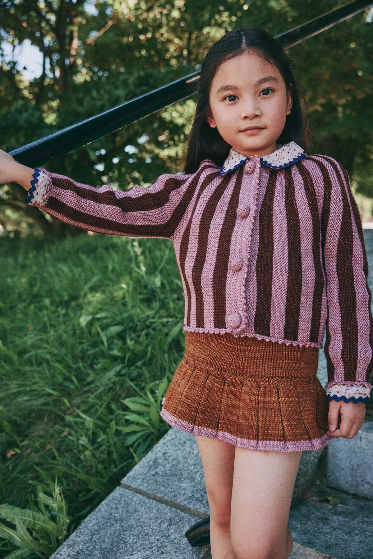Girls Pink Stripes Wool Cardigan