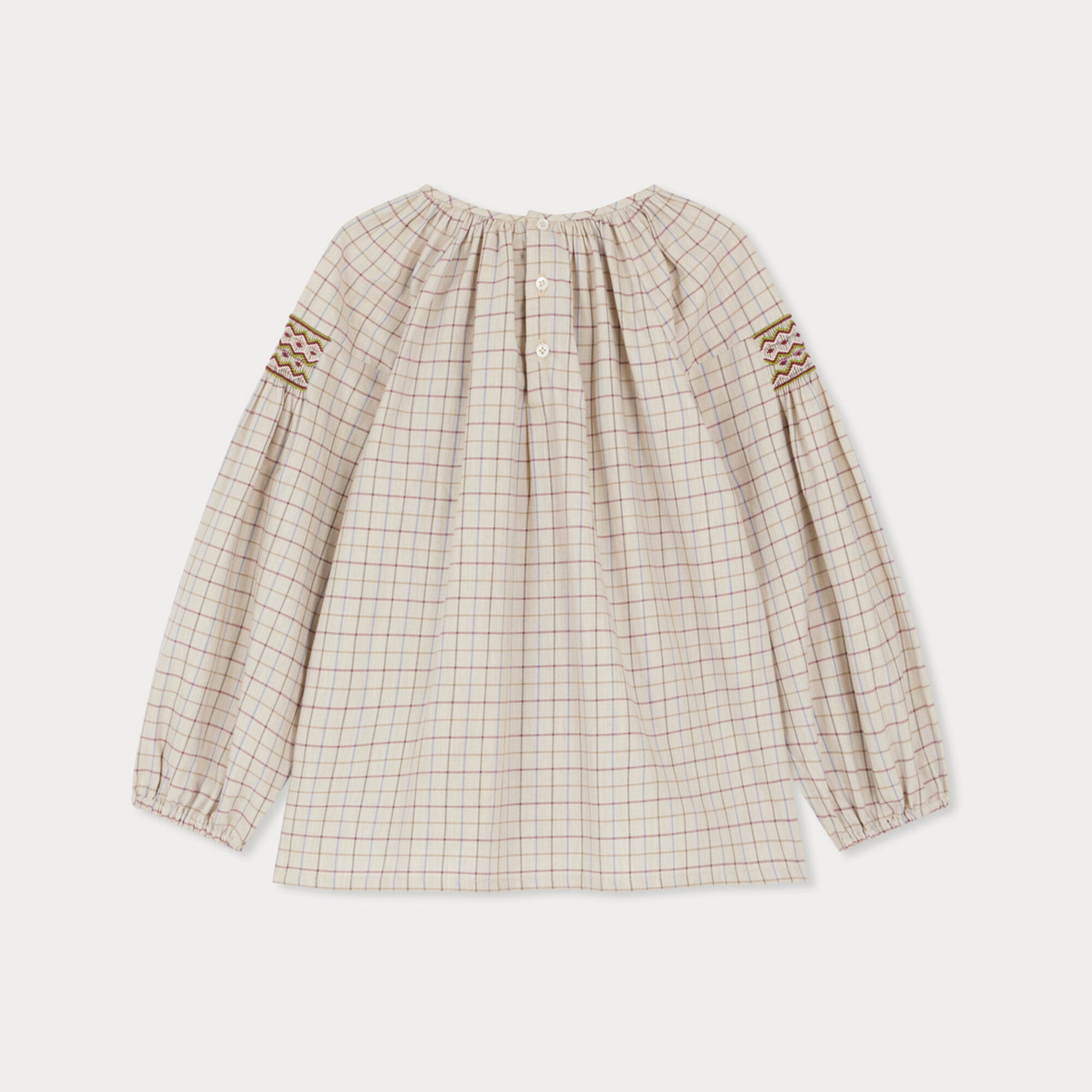 Girls Ivory Check Cotton Blouse