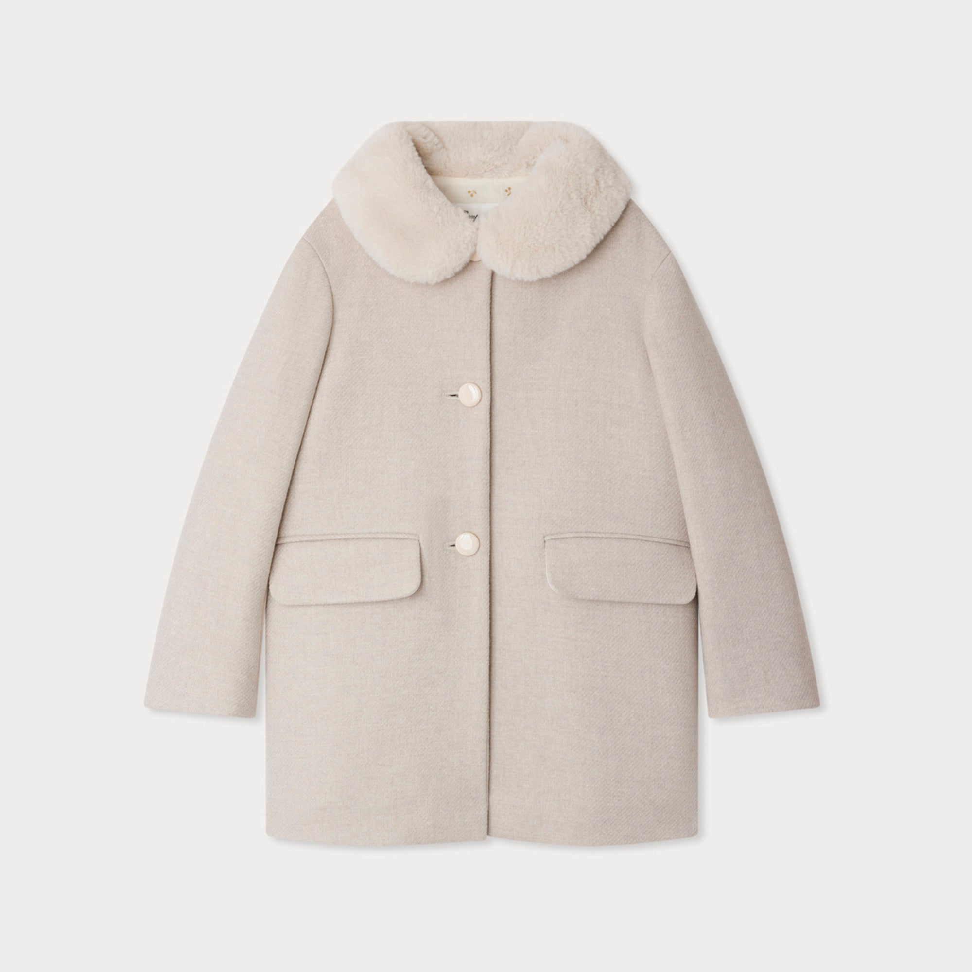 Girls Light Beige Wool Coat