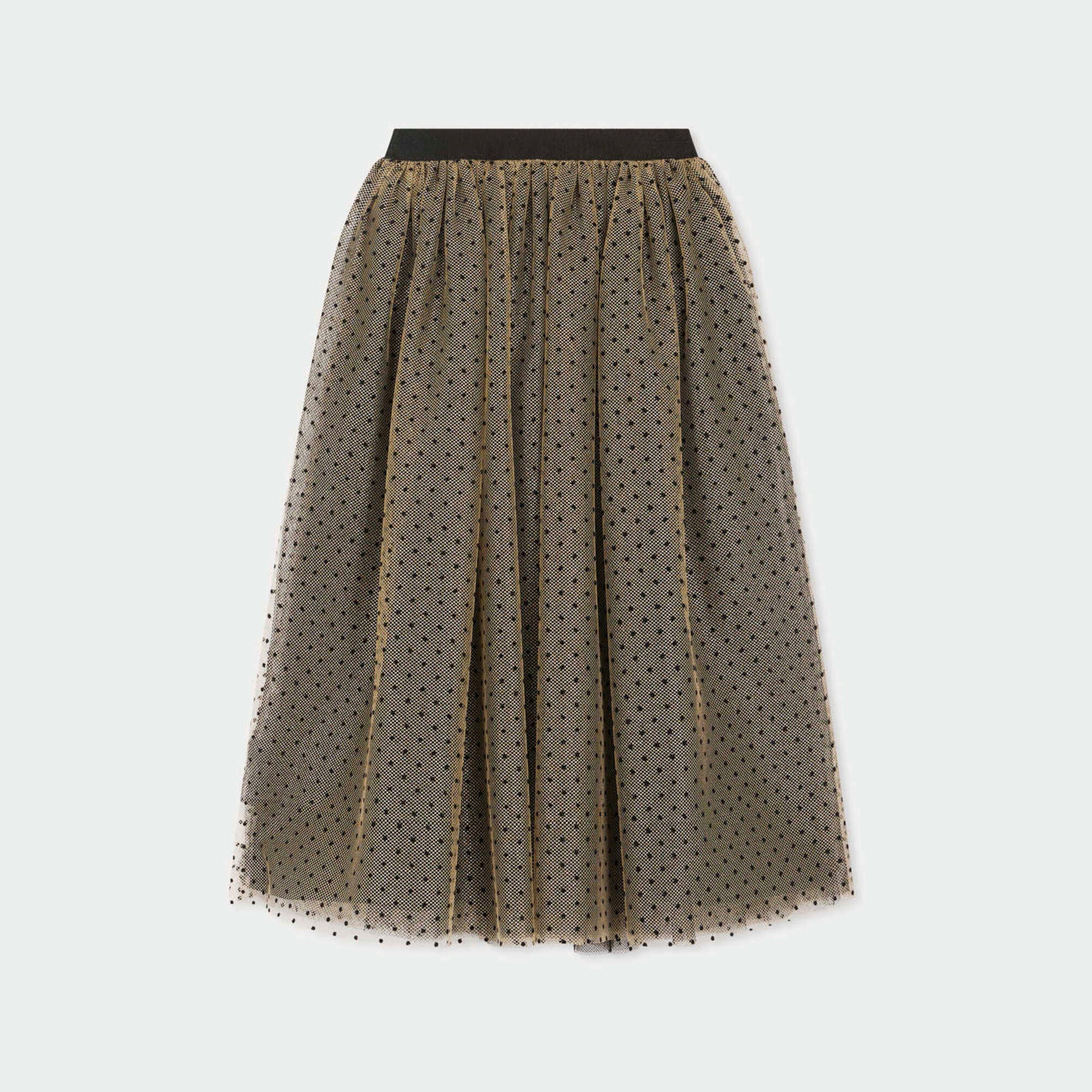 Girls Brown Embroidered Tulle Skirt