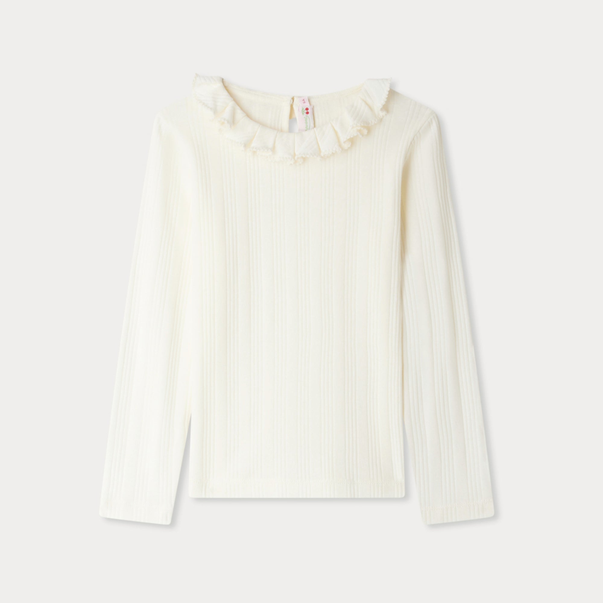 Girls White Ruffled Cotton T-Shirt