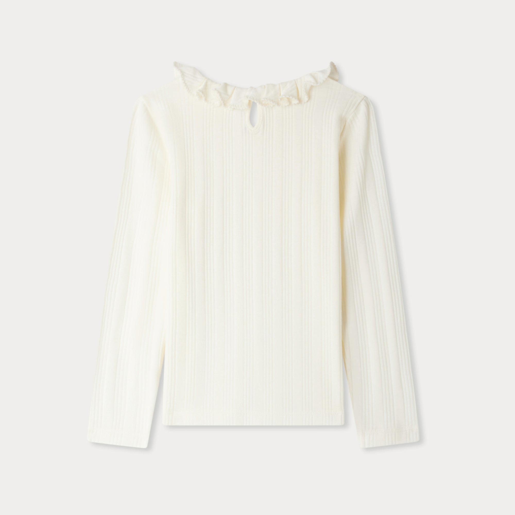 Girls White Ruffled Cotton T-Shirt