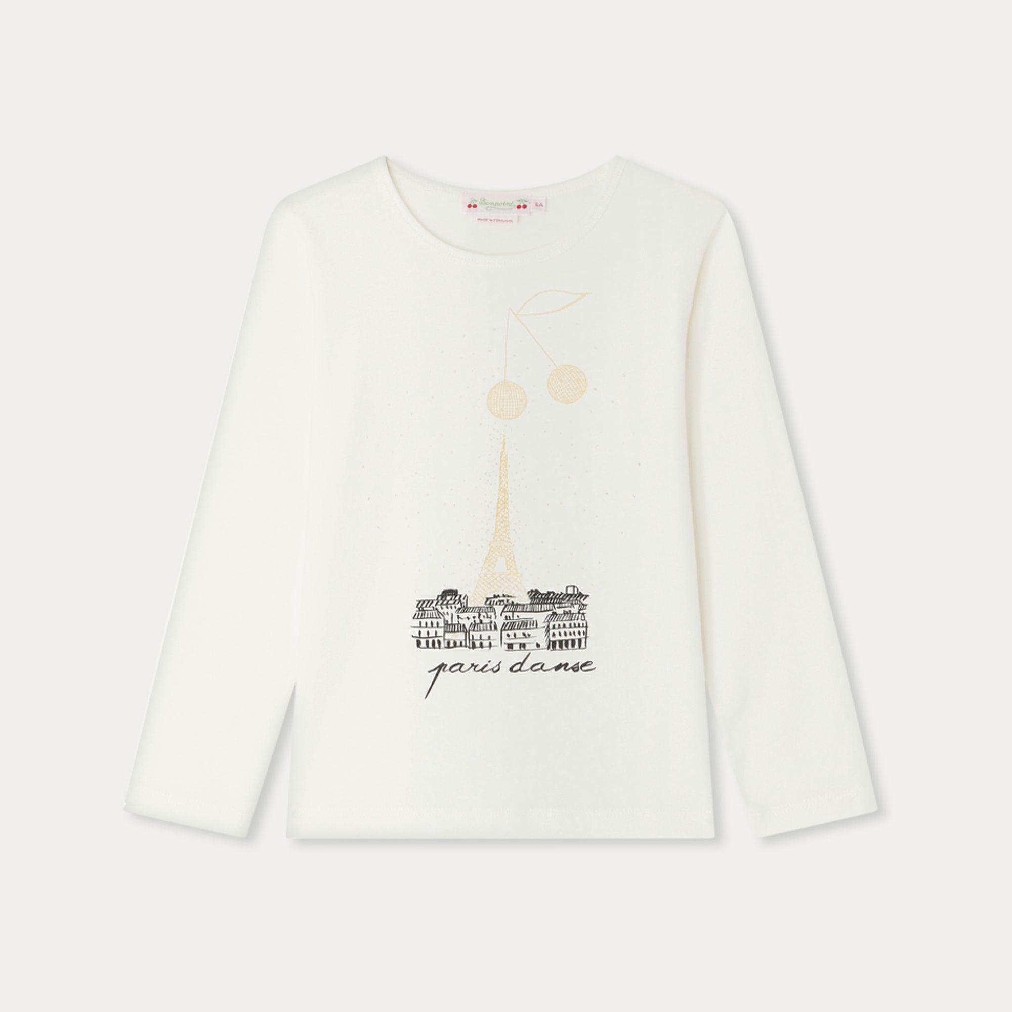 Girls White Printed Cotton T-Shirt