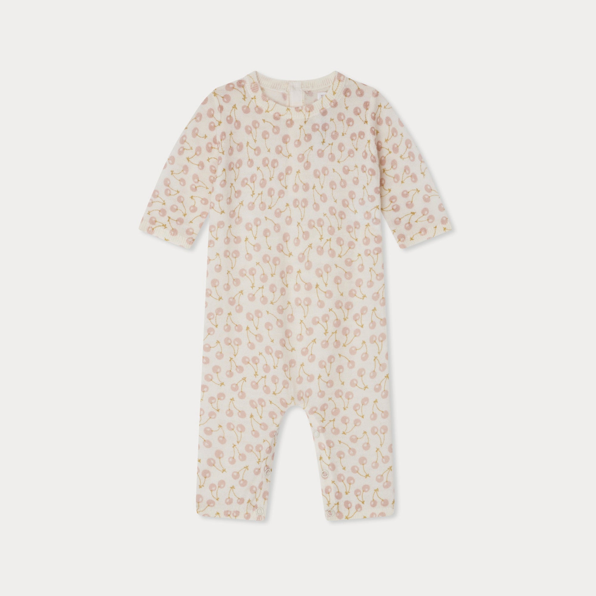 Baby Girls White Cherry Printed Wool Babysuit