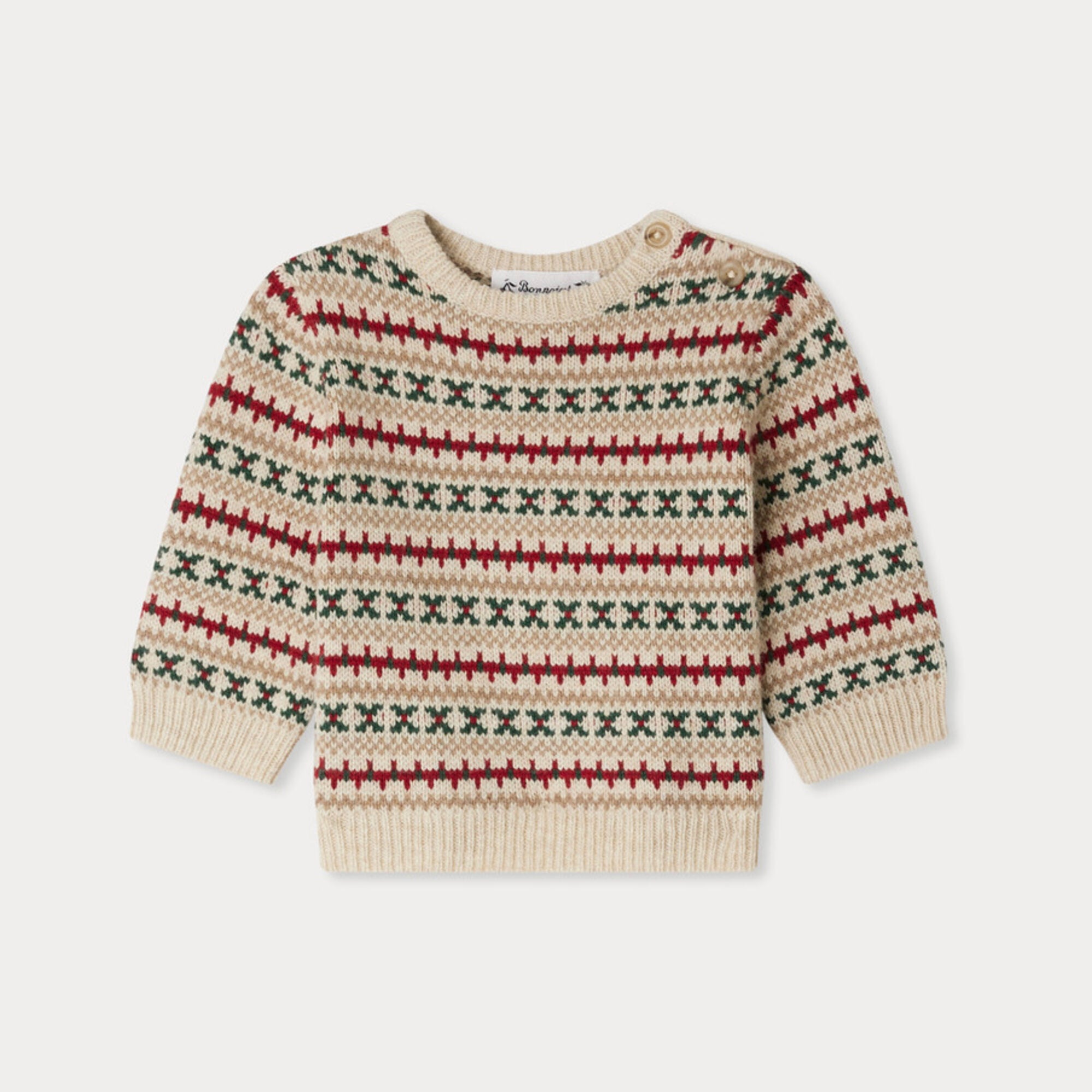 Baby Boys Beige Jacquard Wool Sweater