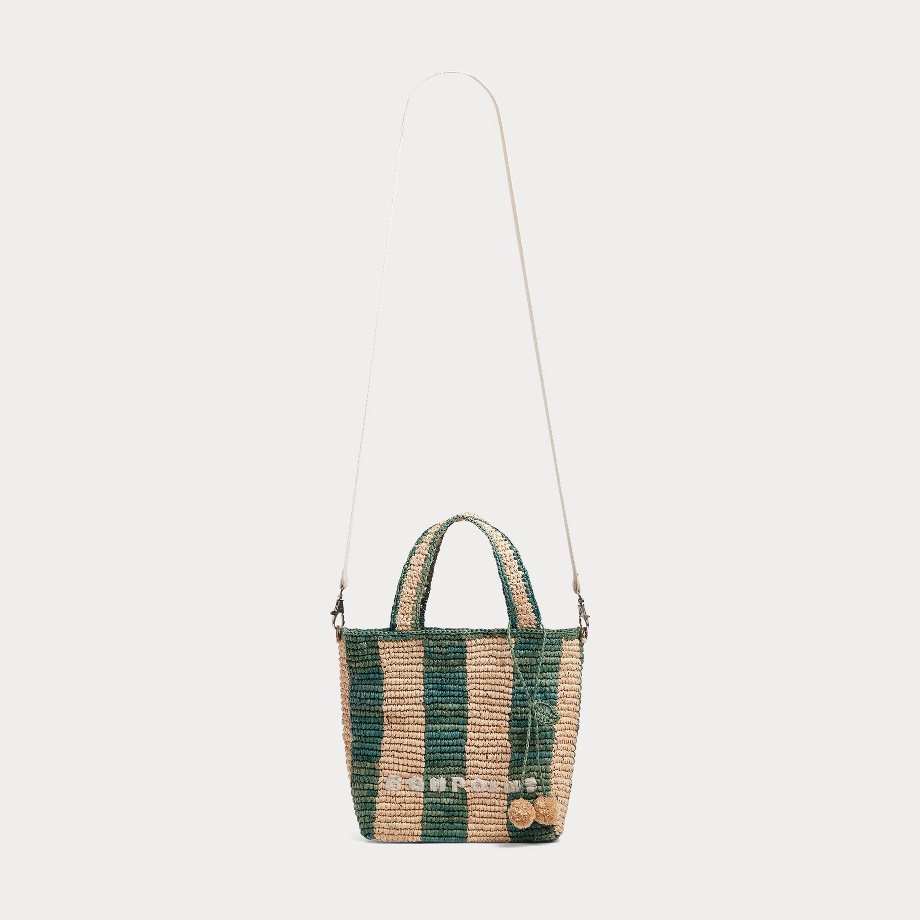 Girls Green Stripes Raffia Handbag(17x8x16.5cm)