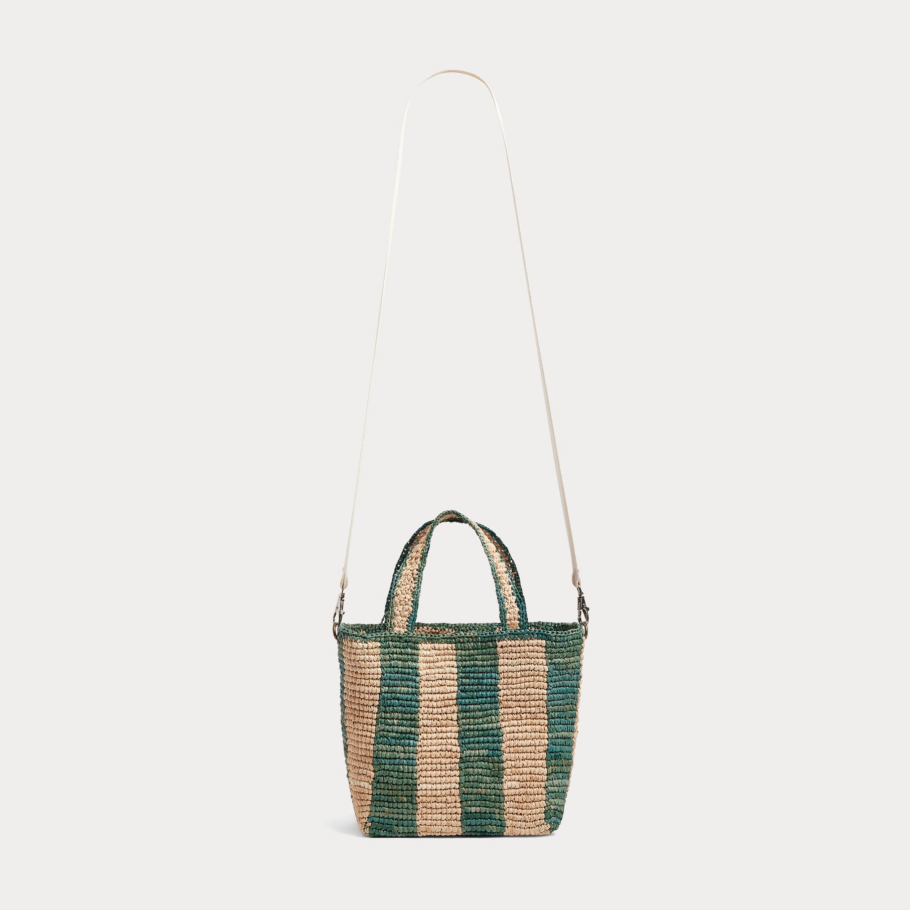 Girls Green Stripes Raffia Handbag(17x8x16.5cm)