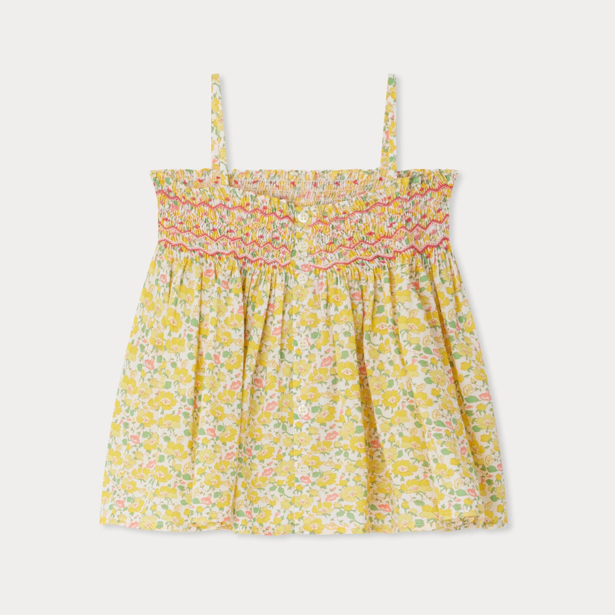 Girls Yellow Floral Cotton Strap Top