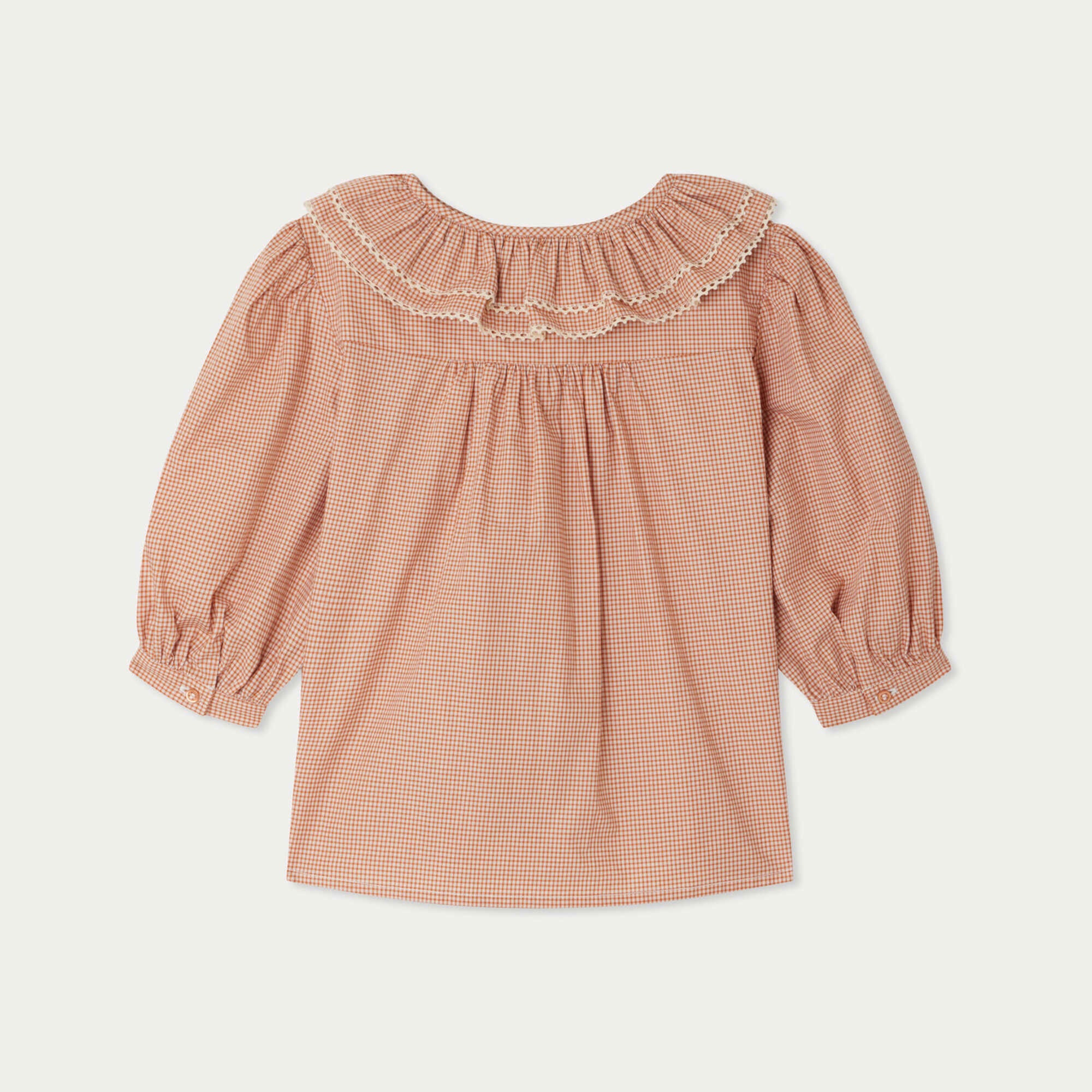 Girls Dark Pink Check Ruffled Cotton Blouse