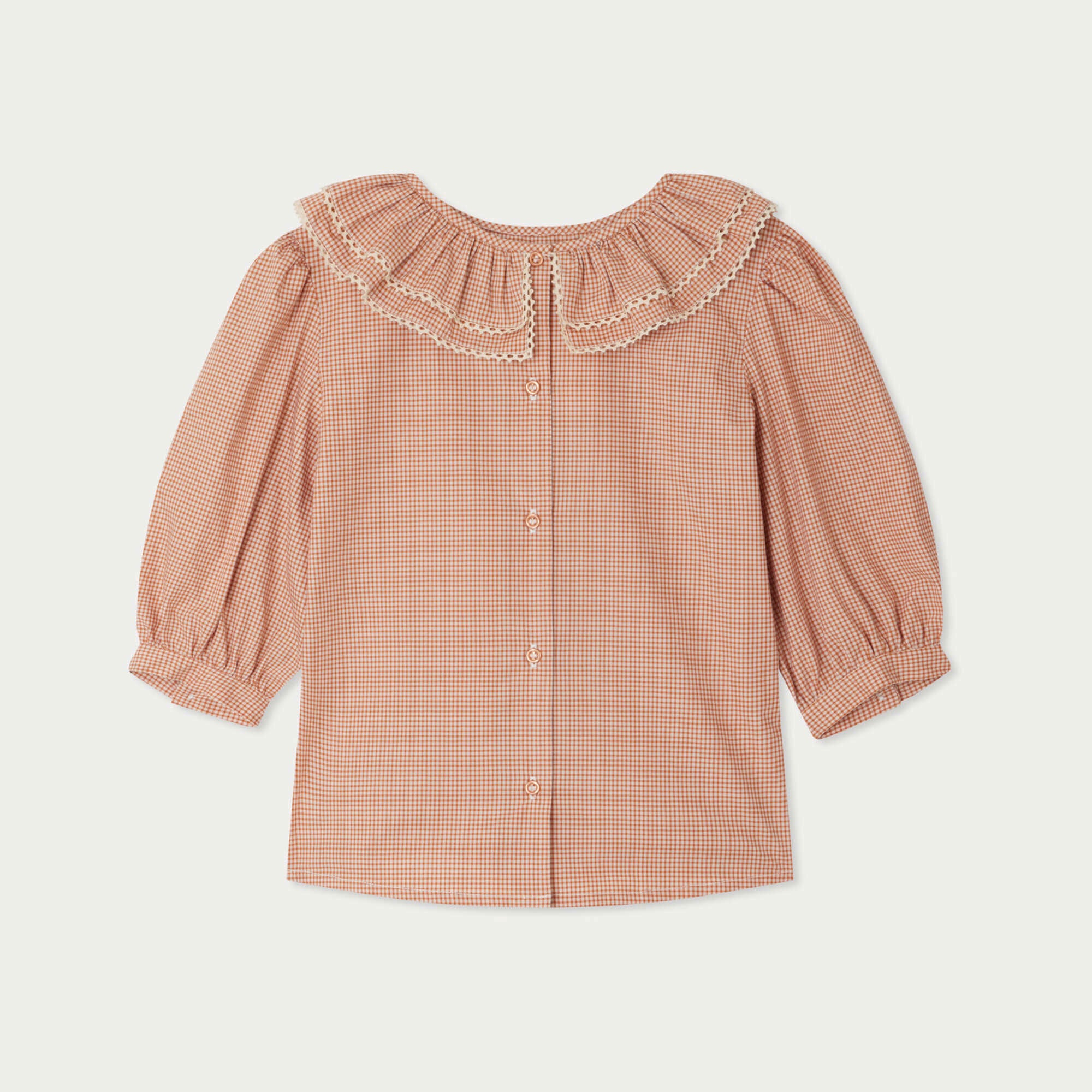 Girls Dark Pink Check Ruffled Cotton Blouse