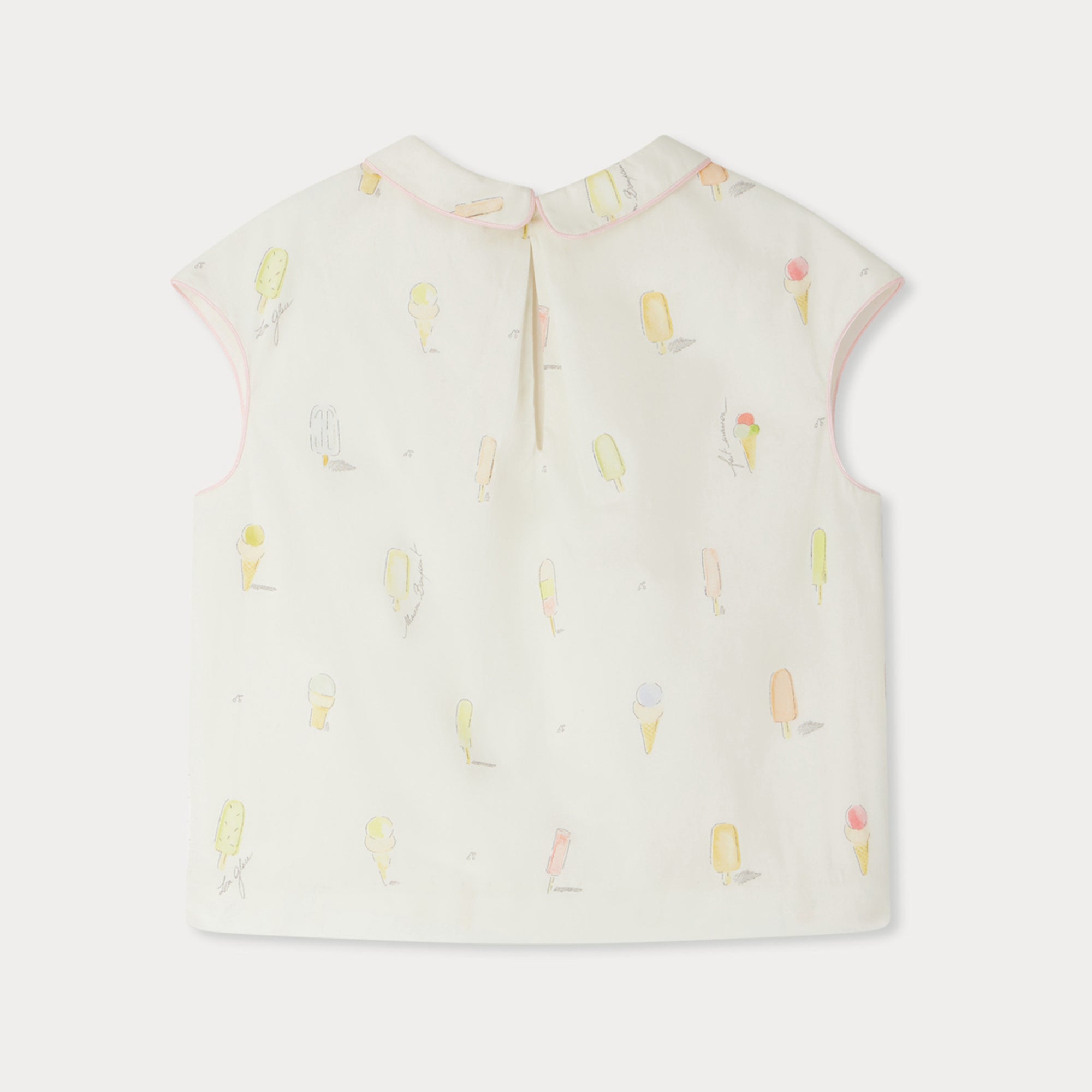 Girls Ivory Printed Cotton Blouse