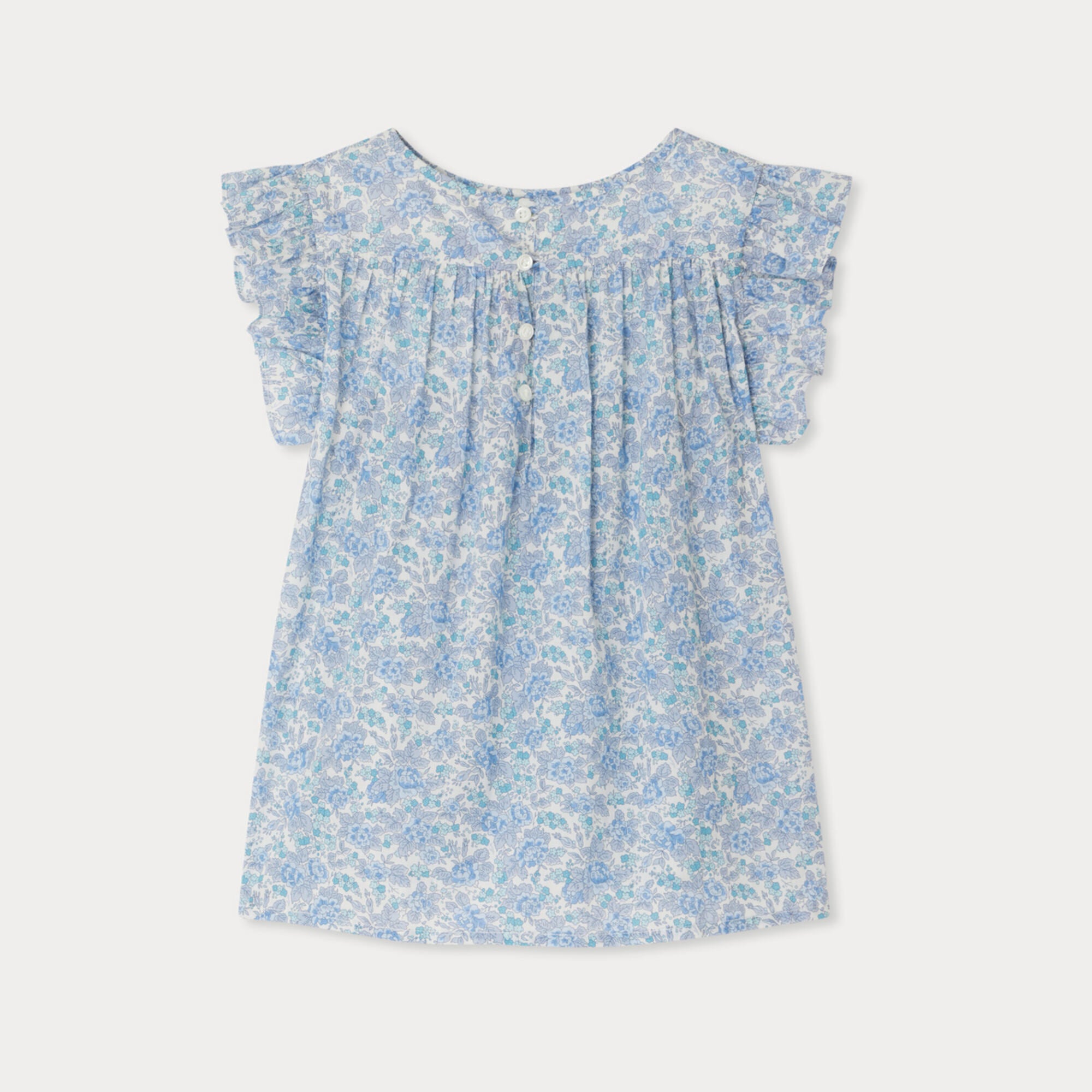Girls Blue Floral Cotton Blouse