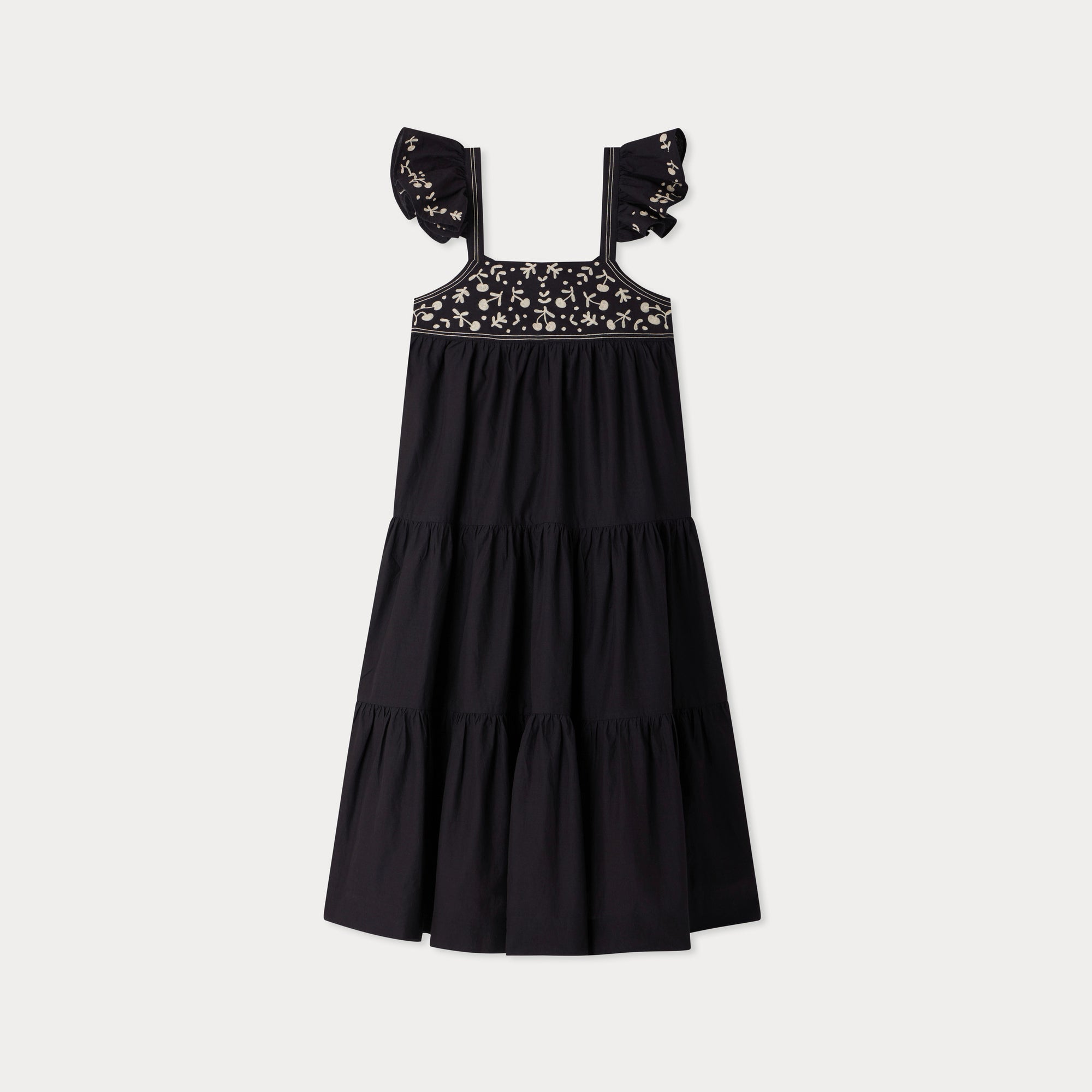 Girls Black Embroidered Cotton Dress