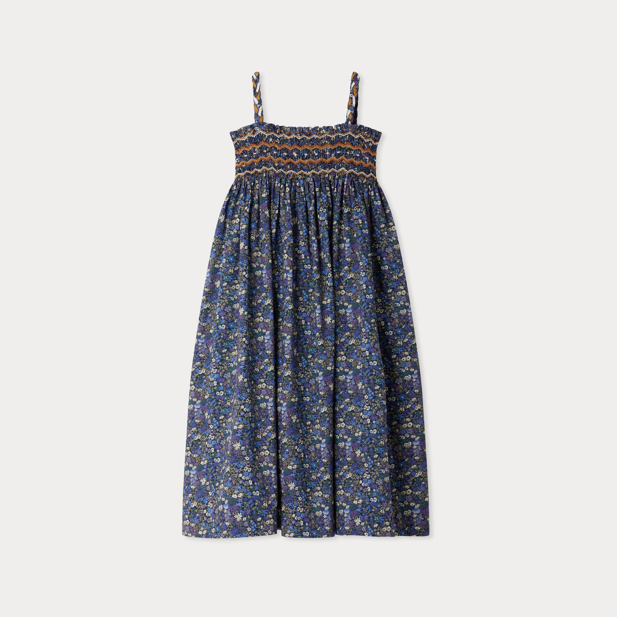 Girls Blue Floral Cotton Strap Dress