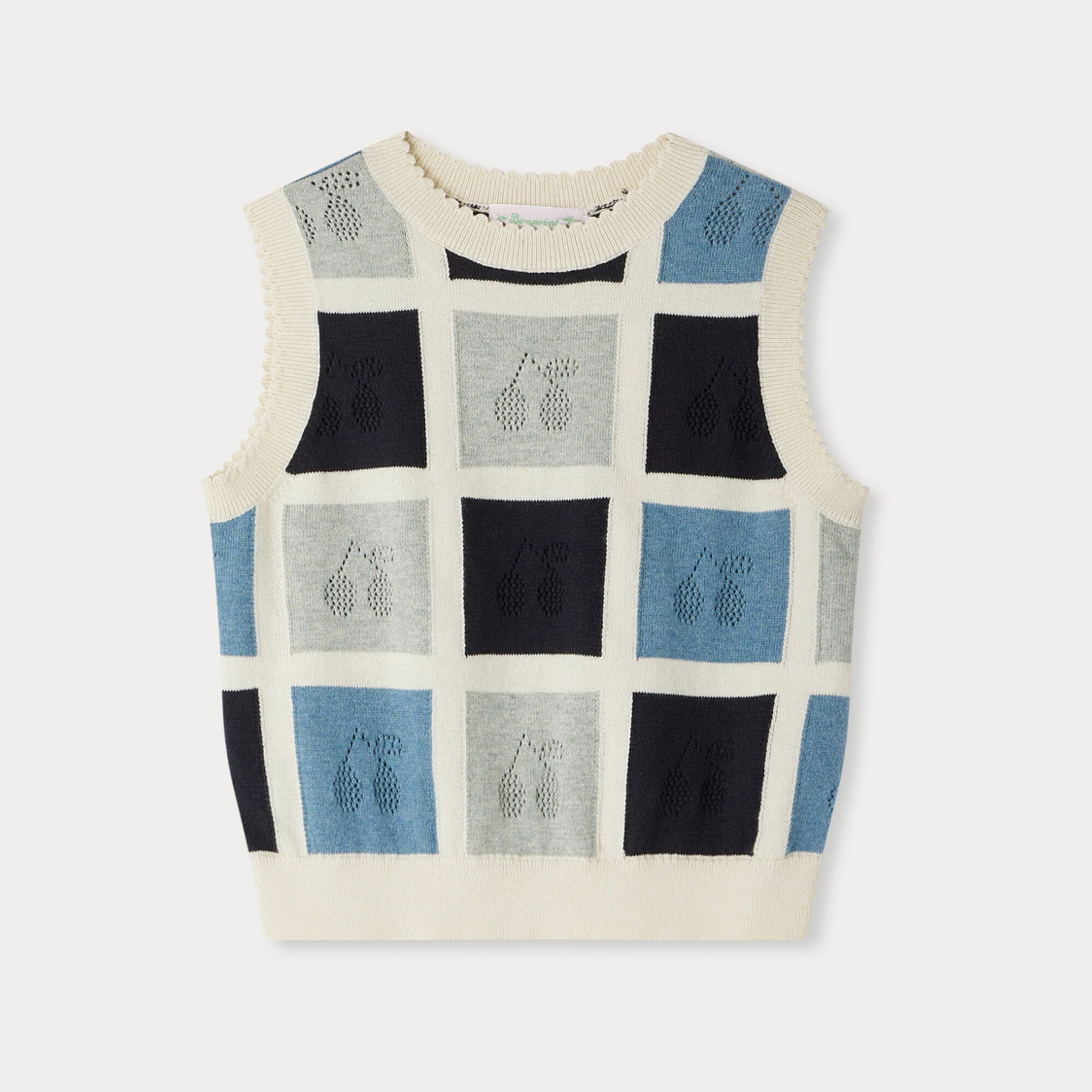 Girls Blue Check Cotton Vest