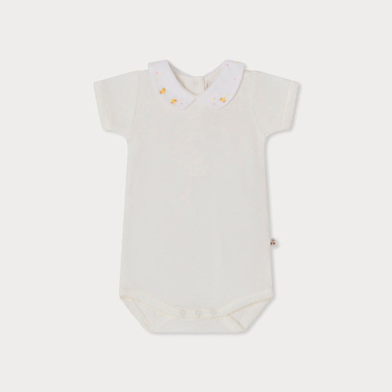 Baby Girls Ivory Embroidered Cotton Babysuit