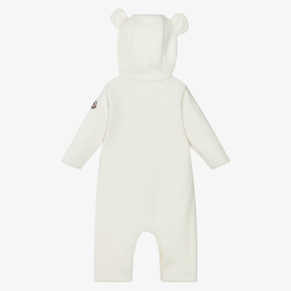 Baby Boys & Girls White Fleece Embroidered Logo Babysuit