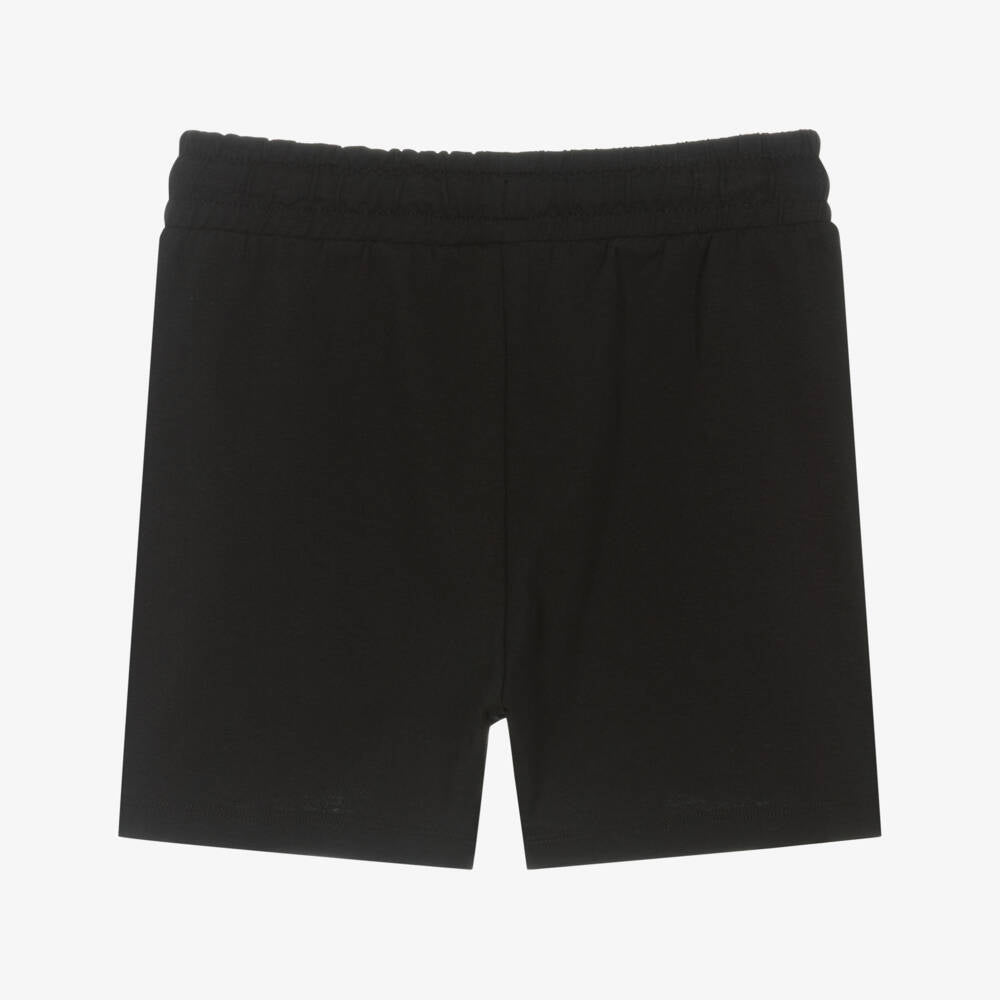 Boys Black Printed Logo Cotton Shorts