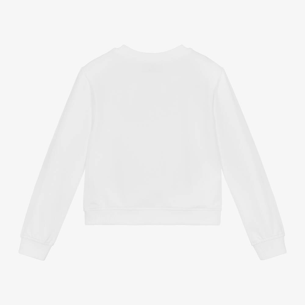 Girls White Logo Cotton Sweatshirt