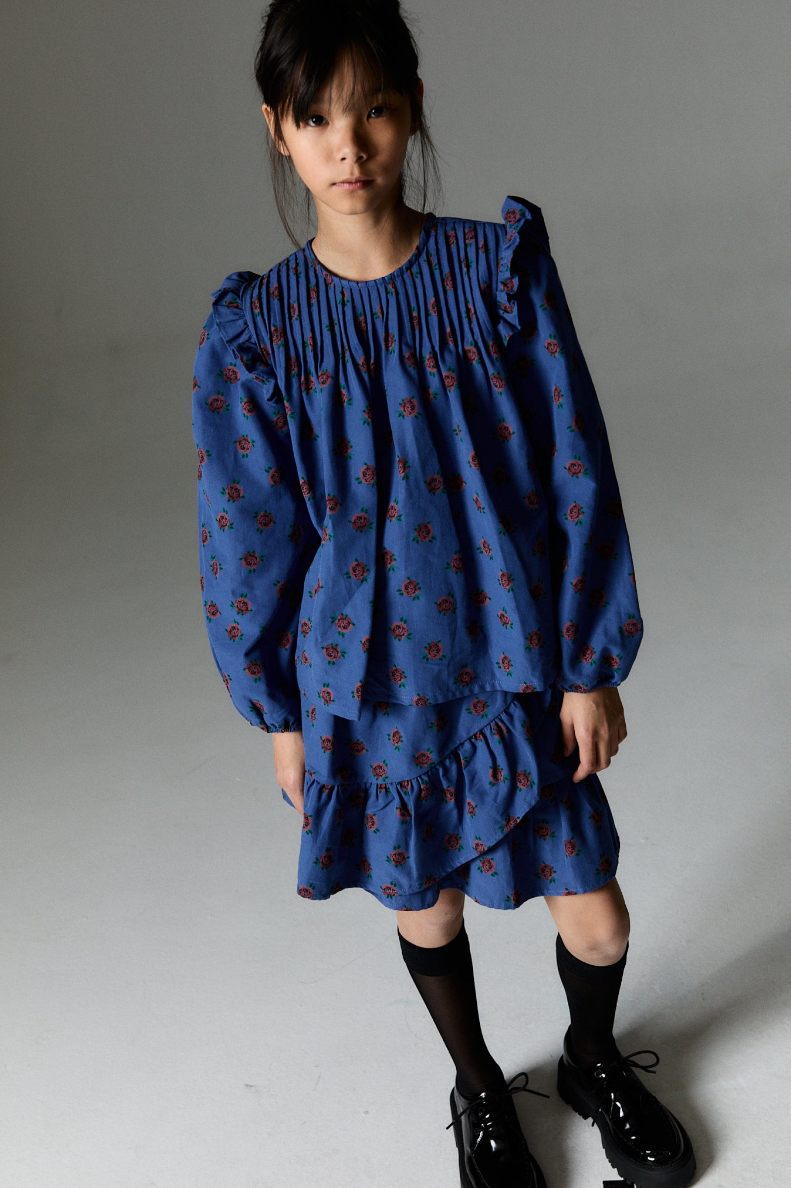 Girls Blue Floral Cotton Skirt