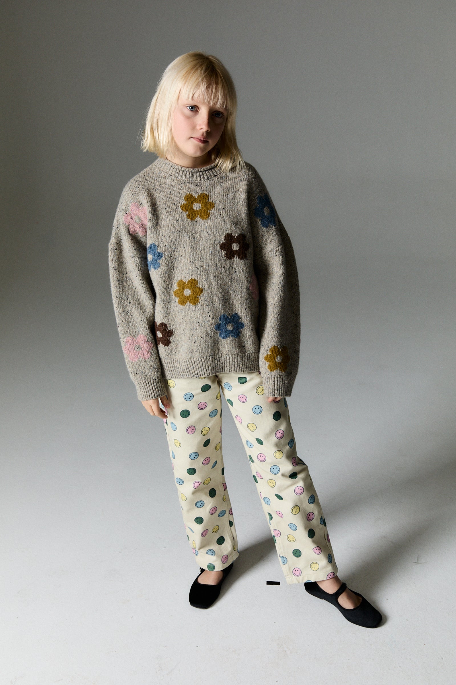 Boys & Girls White Smiley Cotton Trousers