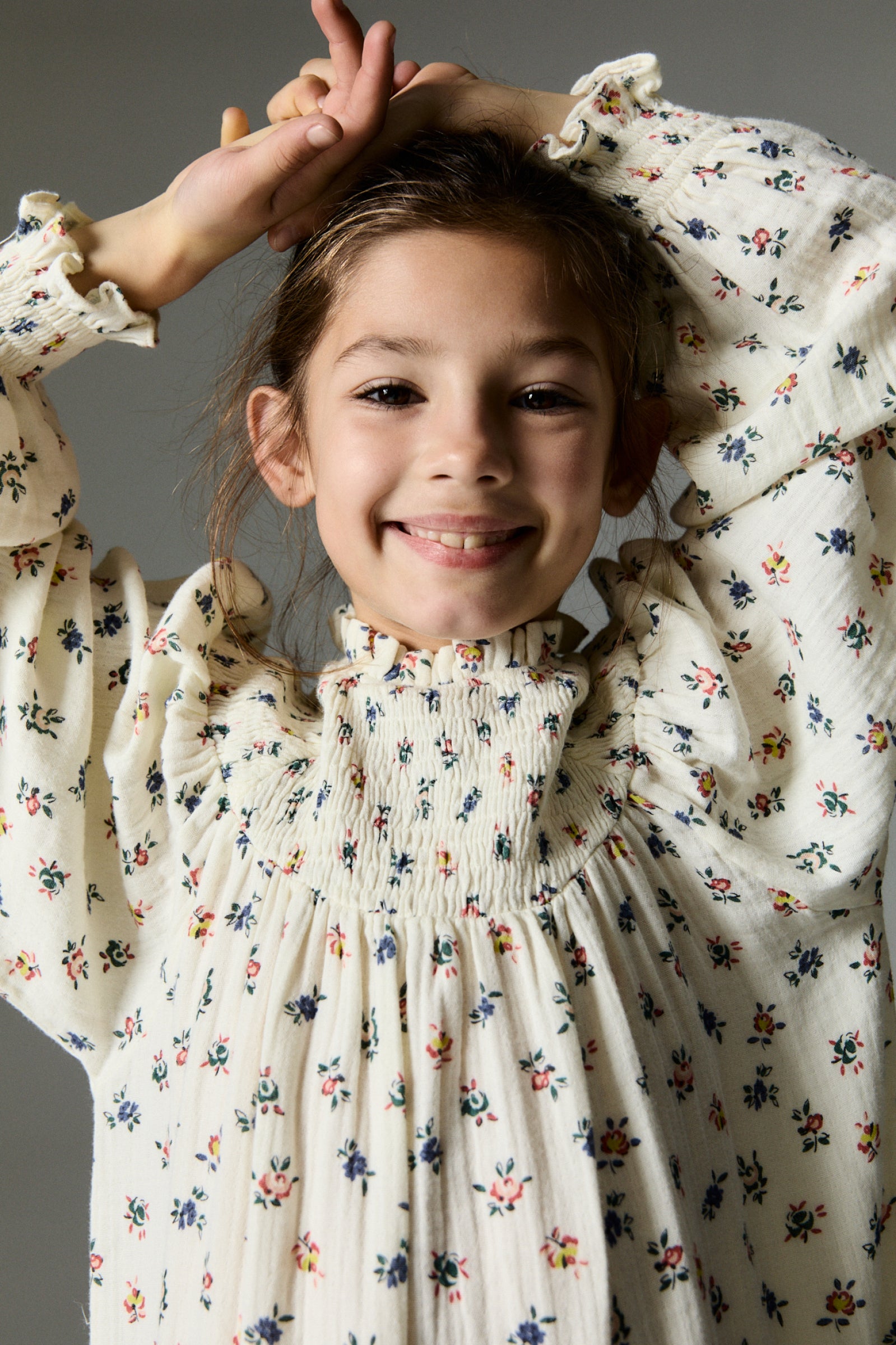 Girls Cream Floral Cotton Dress