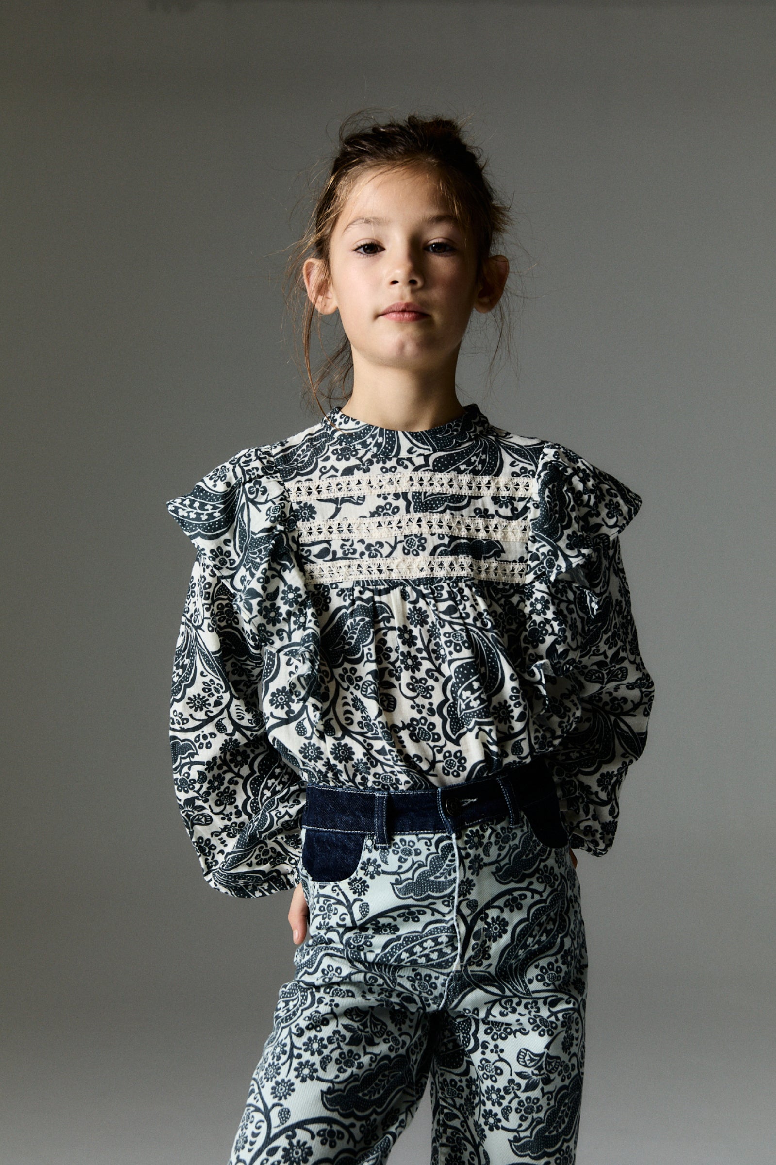 Girls Navy Ruffled Cotton Top