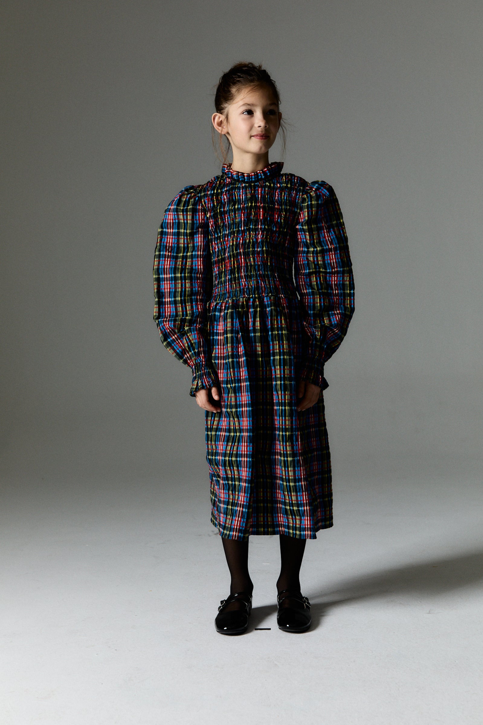Girls Multicolor Check Dress
