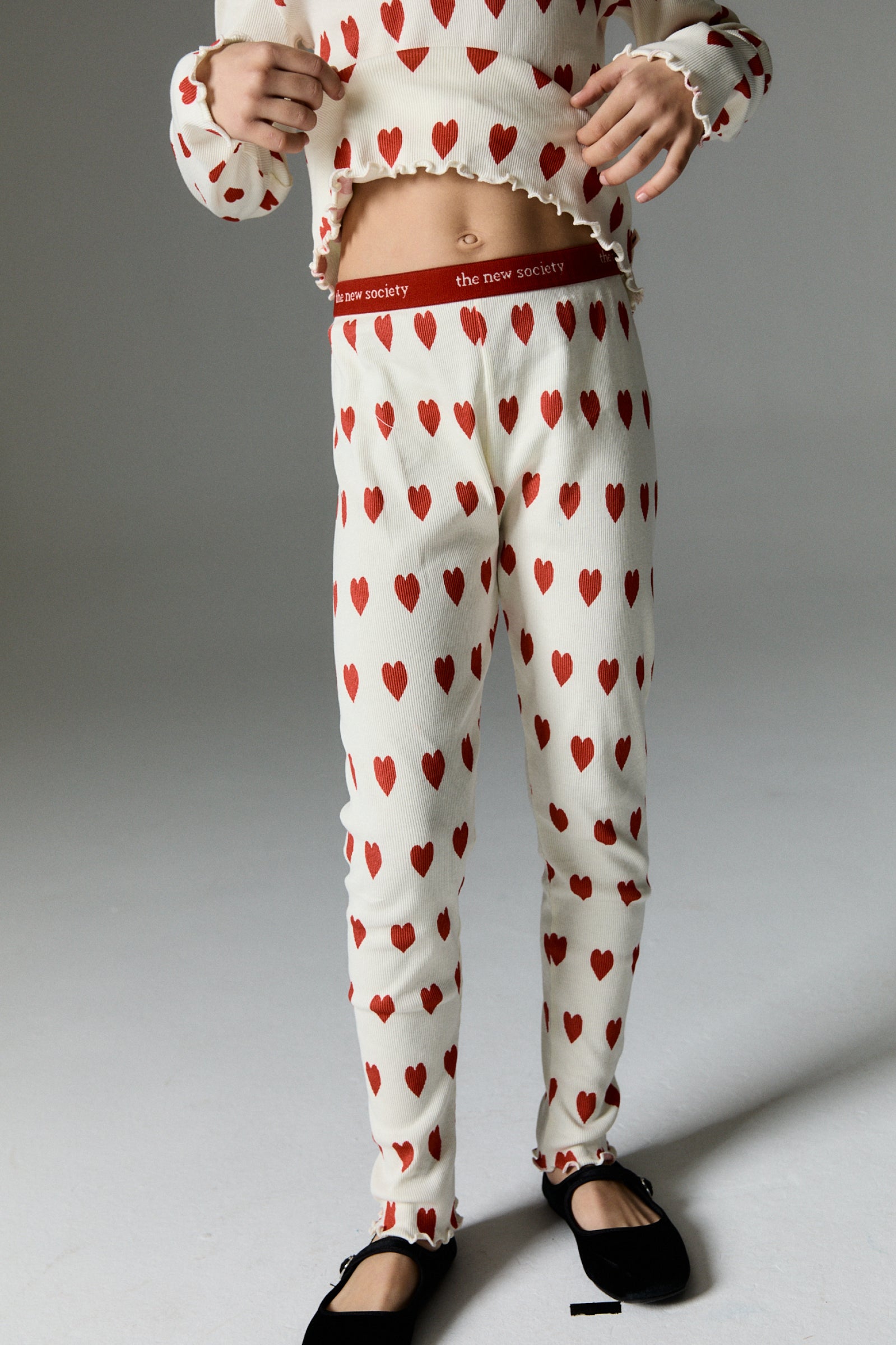 Girls White Heart Cotton Leggings