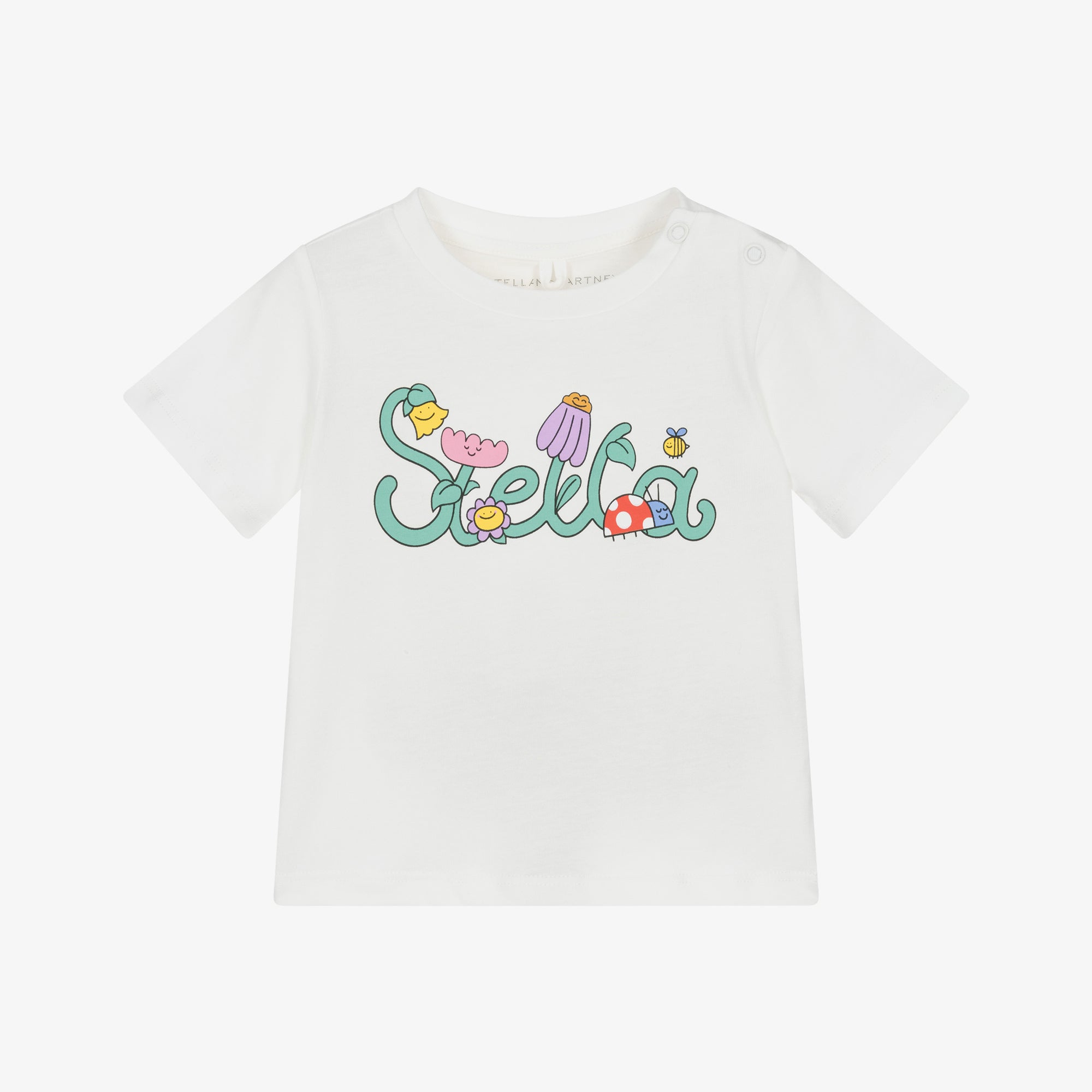 Baby Girls White Printed Cotton T-Shirt