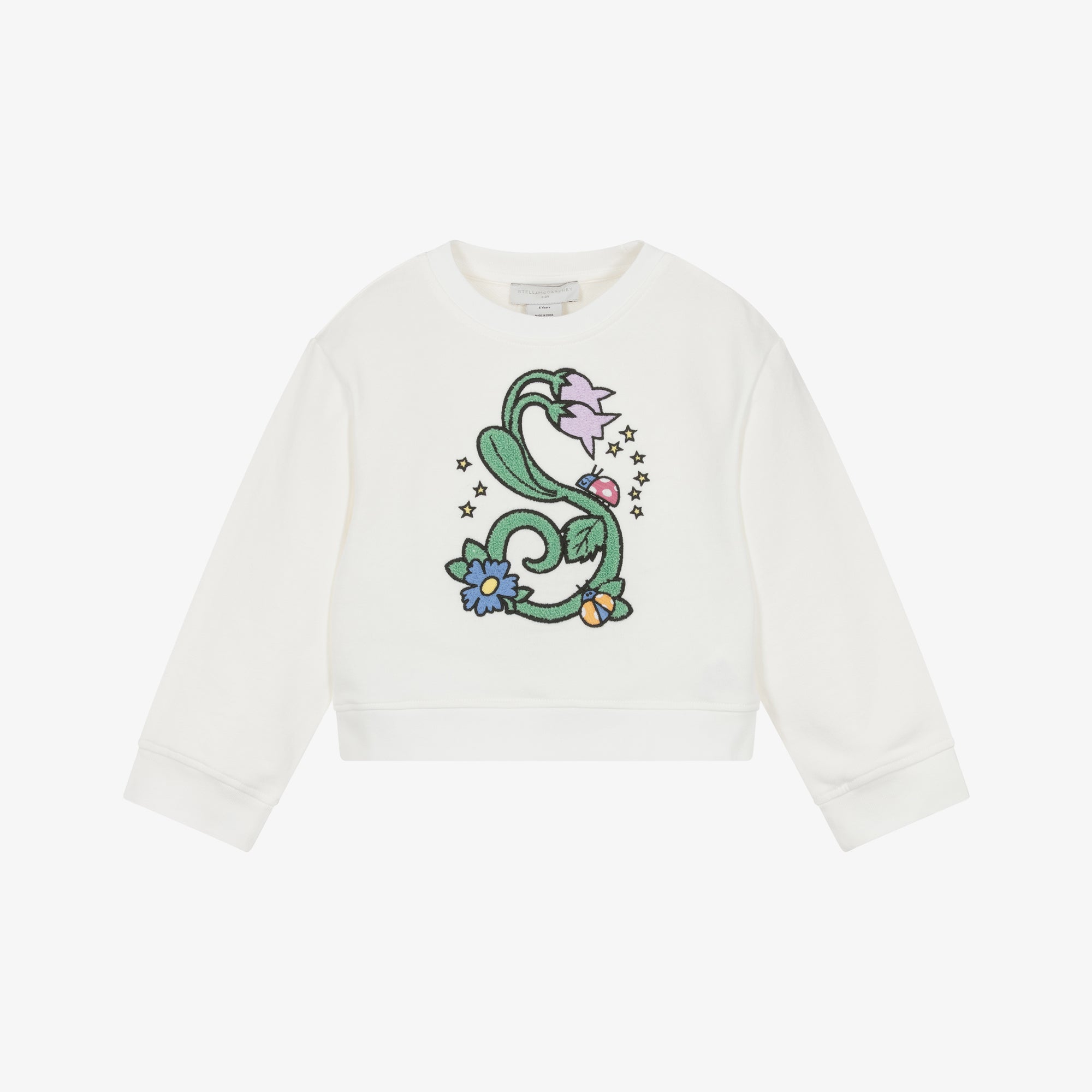Girls White Embroidered Cotton Sweatshirt