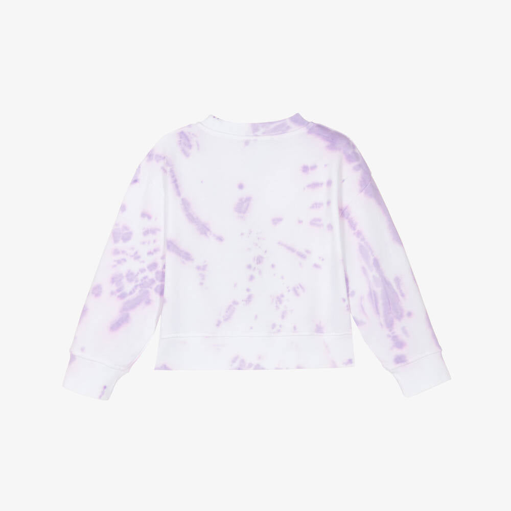 Girls Purple Tie-Dye Printed Cotton Sweatshirt