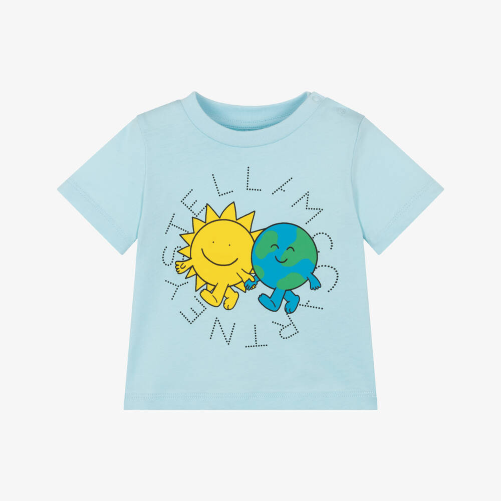 Baby Boys & Girls Light Blue Printed Cotton T-Shirt