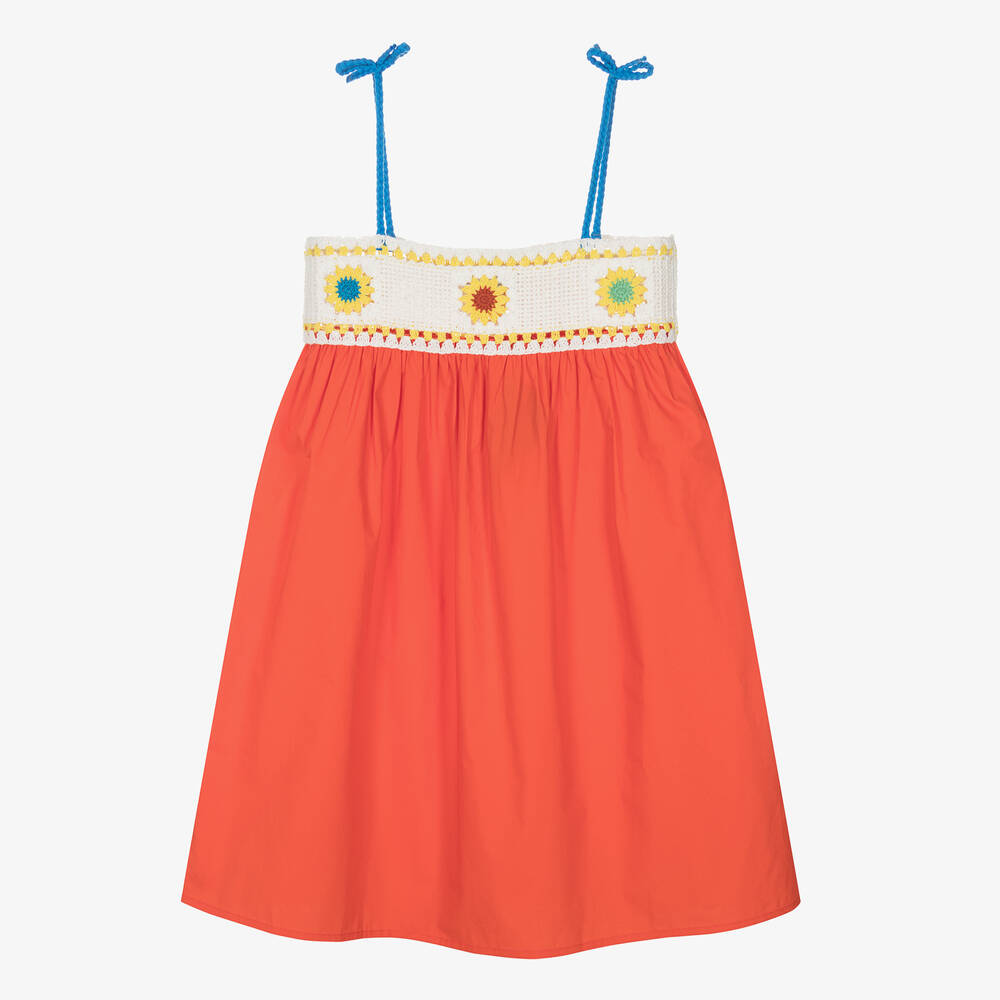 Girls Red Cotton Strap Dress