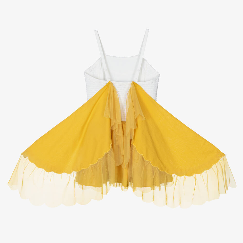 Girls White Bee Cotton Dress