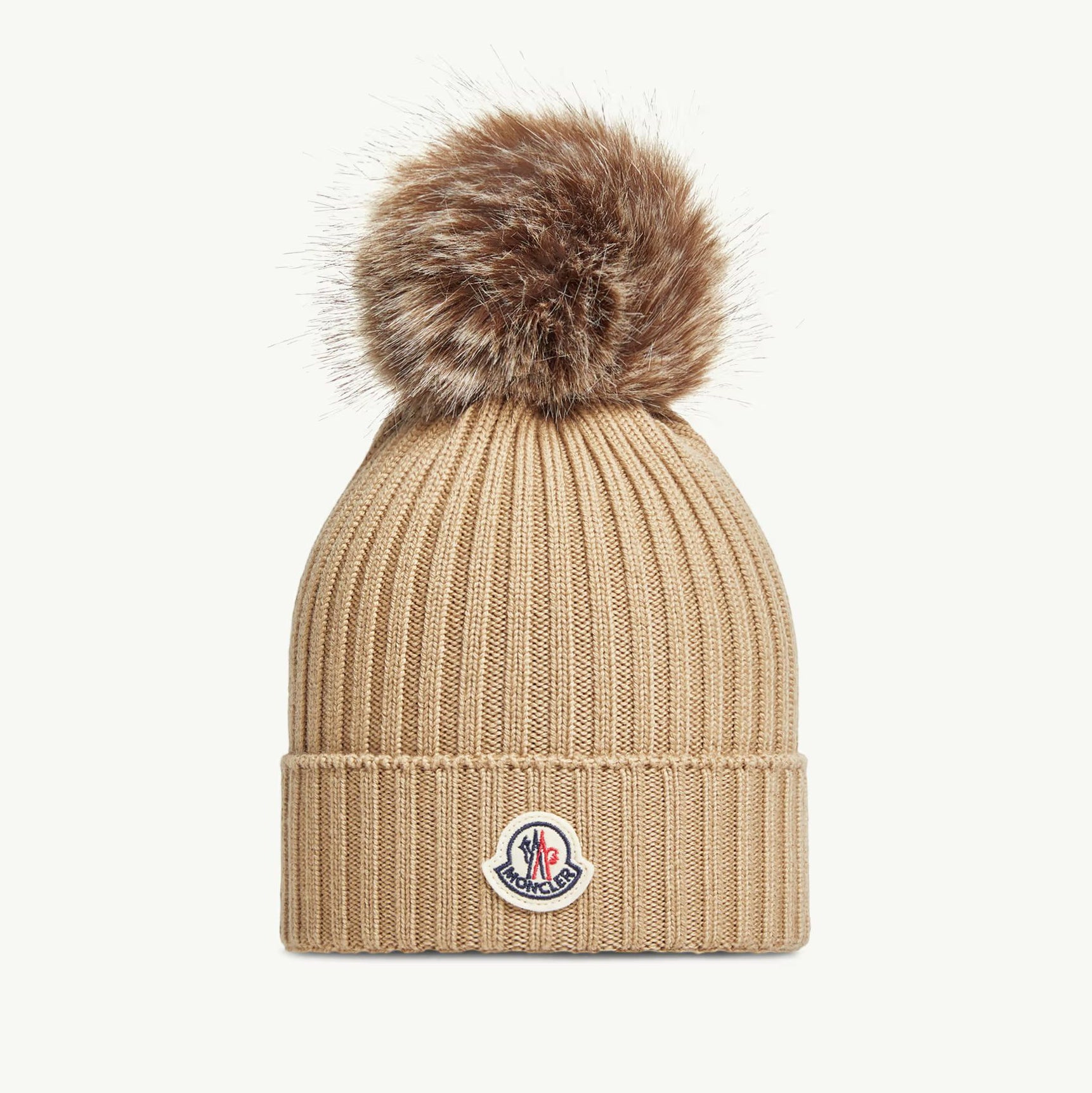 Girls Beige Wool Pom-Pom Hat