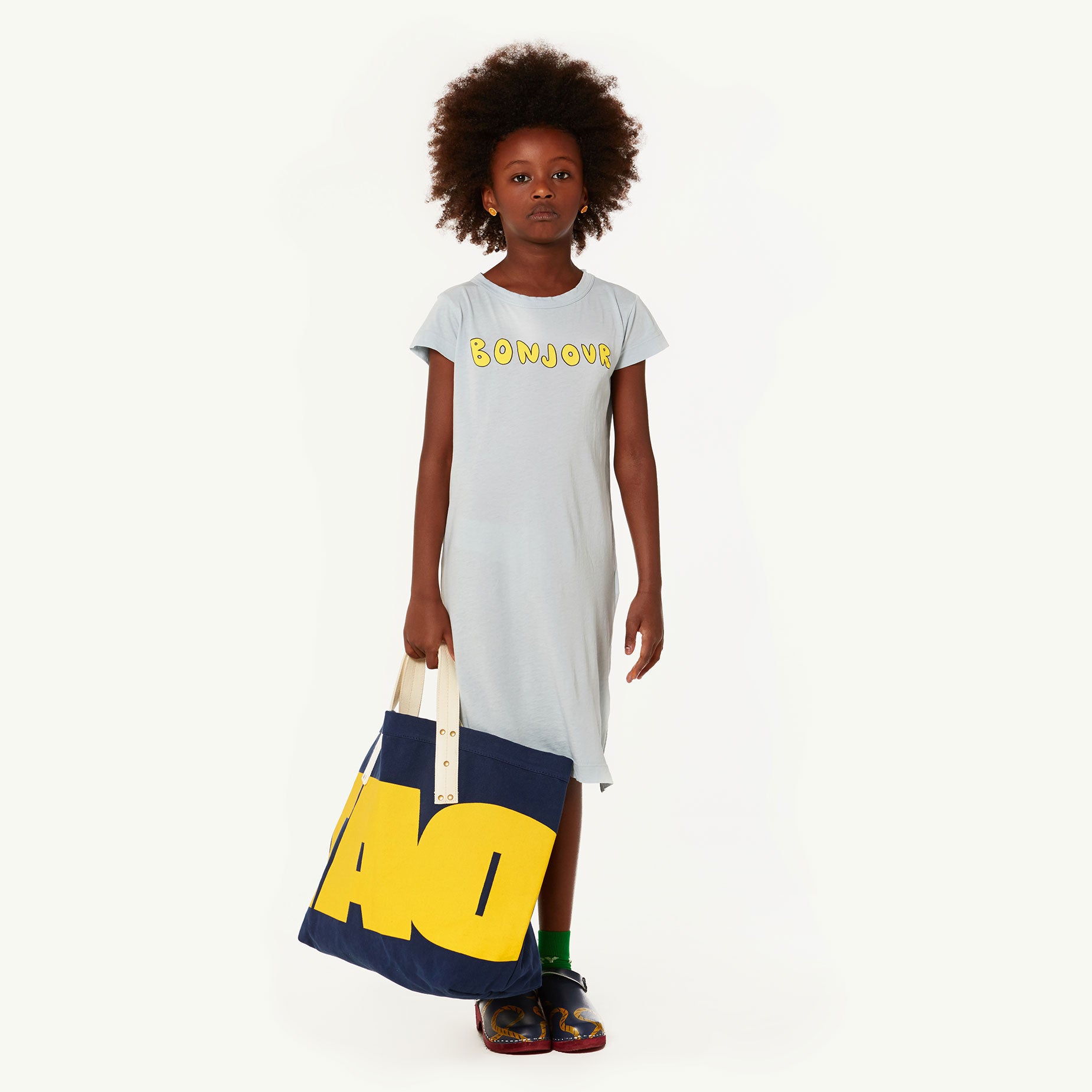 Girls Blue Bonjour Cotton Dress