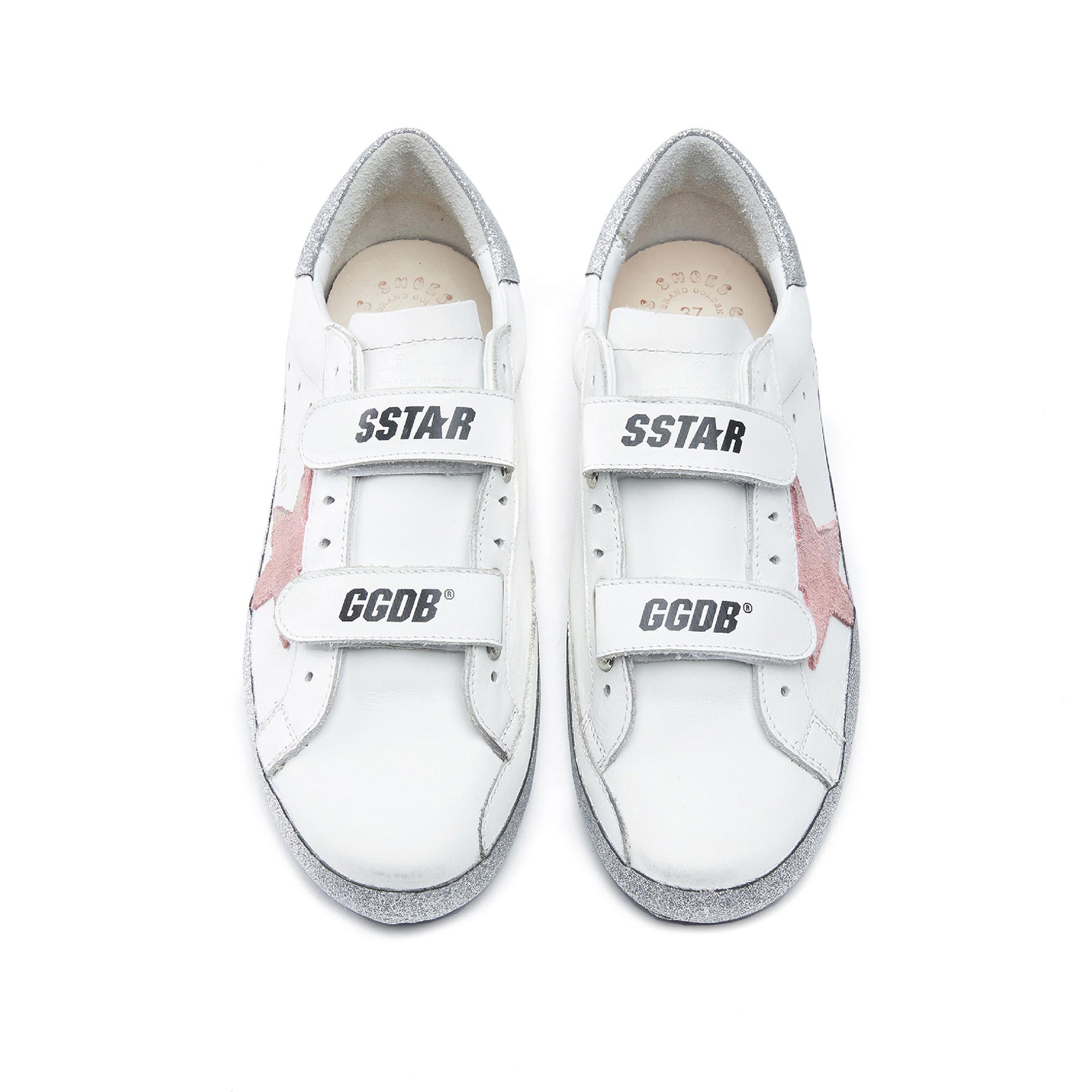 Girls White & Pink Star Leather Shoes