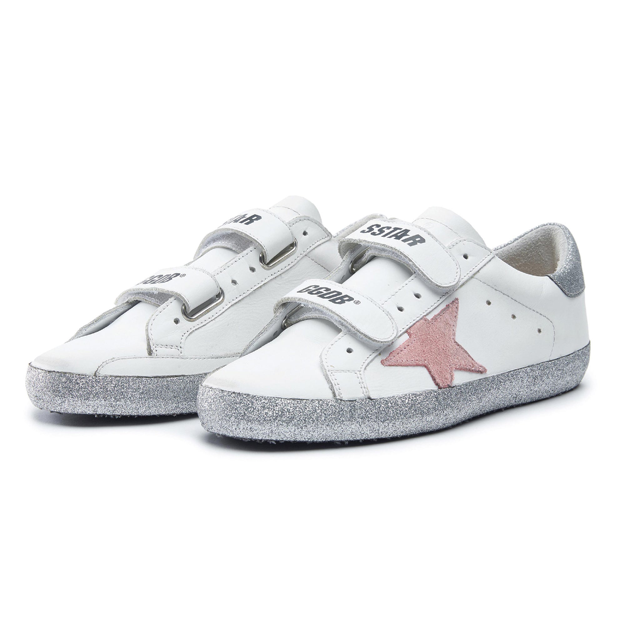 Girls White & Pink Star Leather Shoes