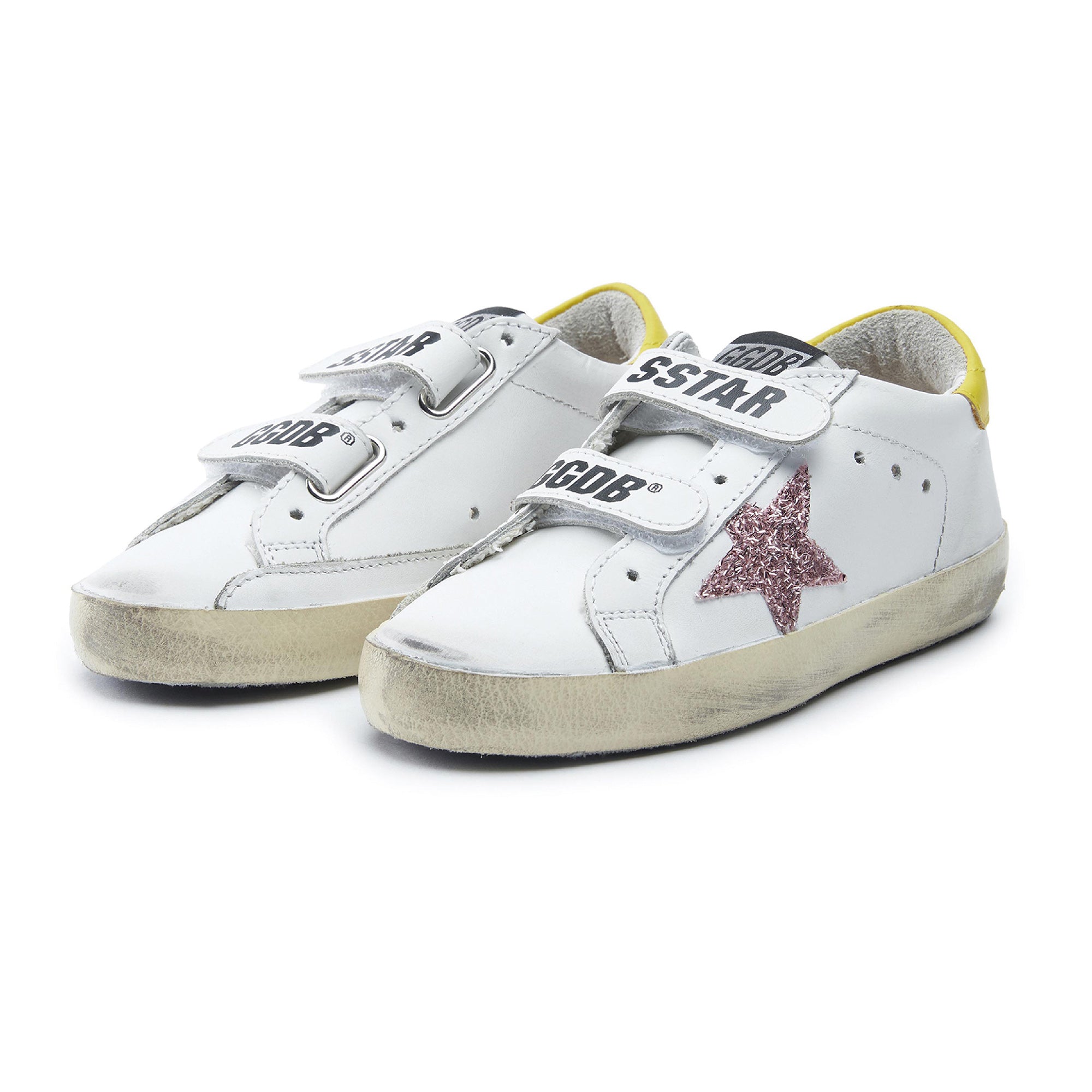 Girls White Glitter Star Leather Shoes