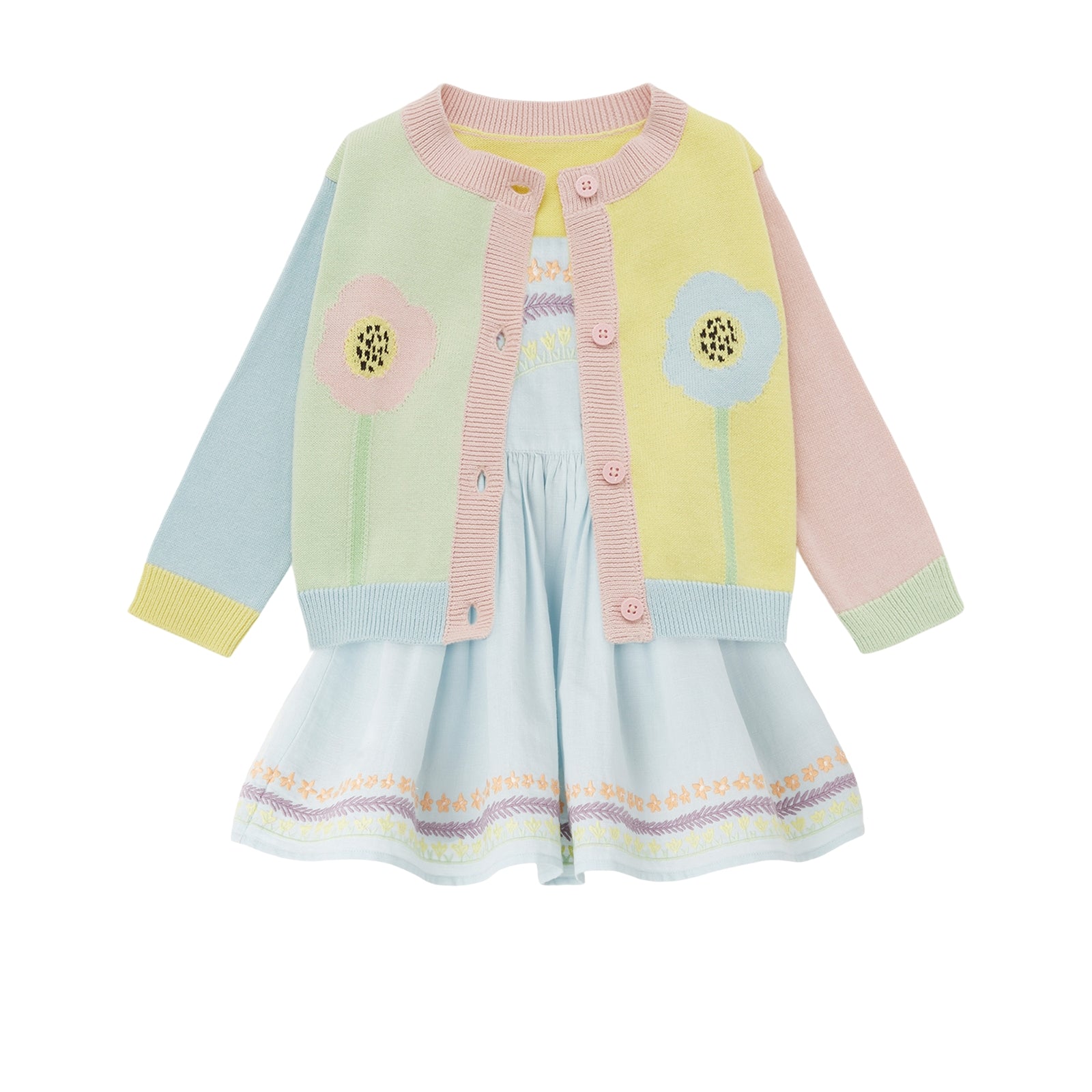 Baby Girls Light Blue Embroidered Dress Set