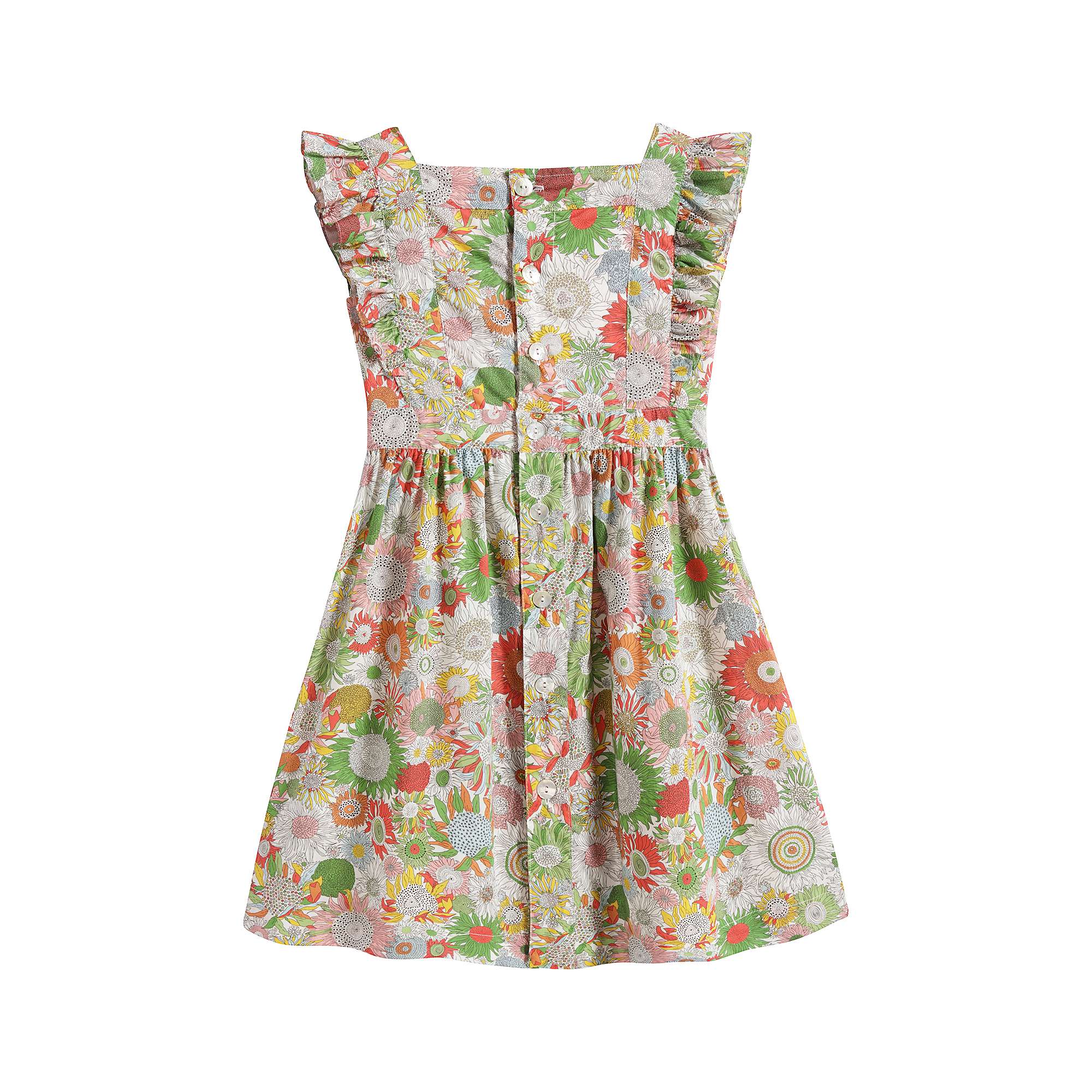 Girls Green Flower Cotton Dress