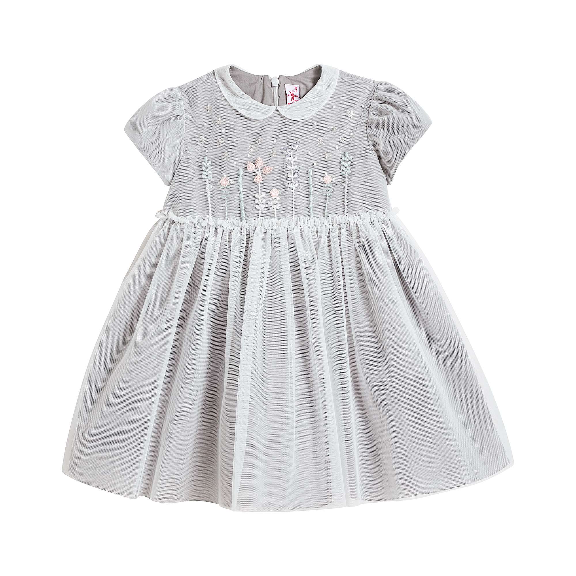 Baby Girls Grey Embroidered Dress