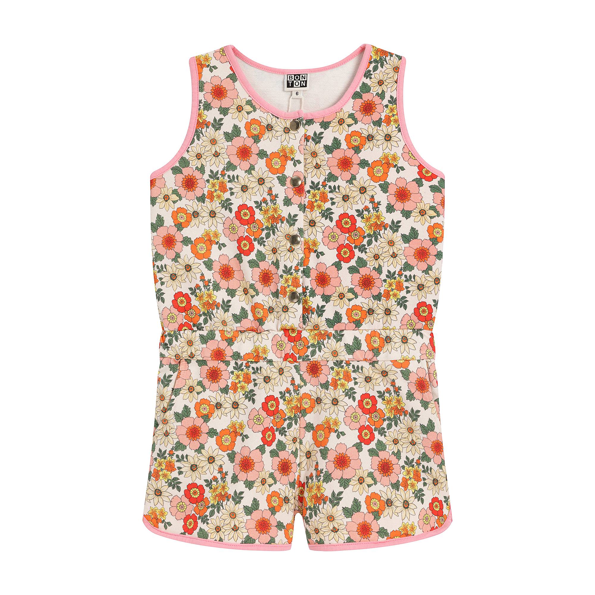 Girls Pink Floral Cotton Jumpsuit