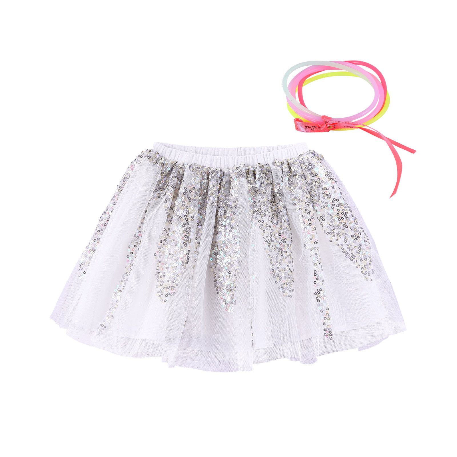Girls White Patch Silver Sequin Trims Skirt - CÉMAROSE | Children's Fashion Store - 1
