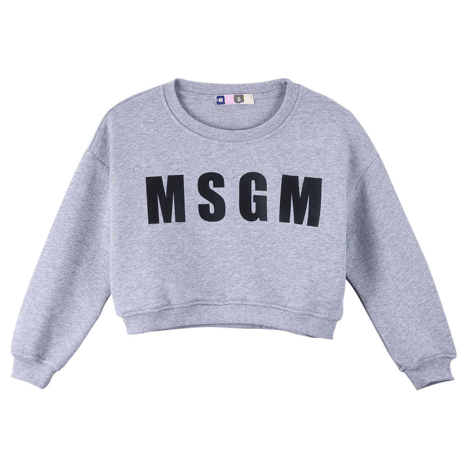 Girls Grey Melange Cotton Sweatshirt With Brand Logo - CÉMAROSE | Children's Fashion Store - 1