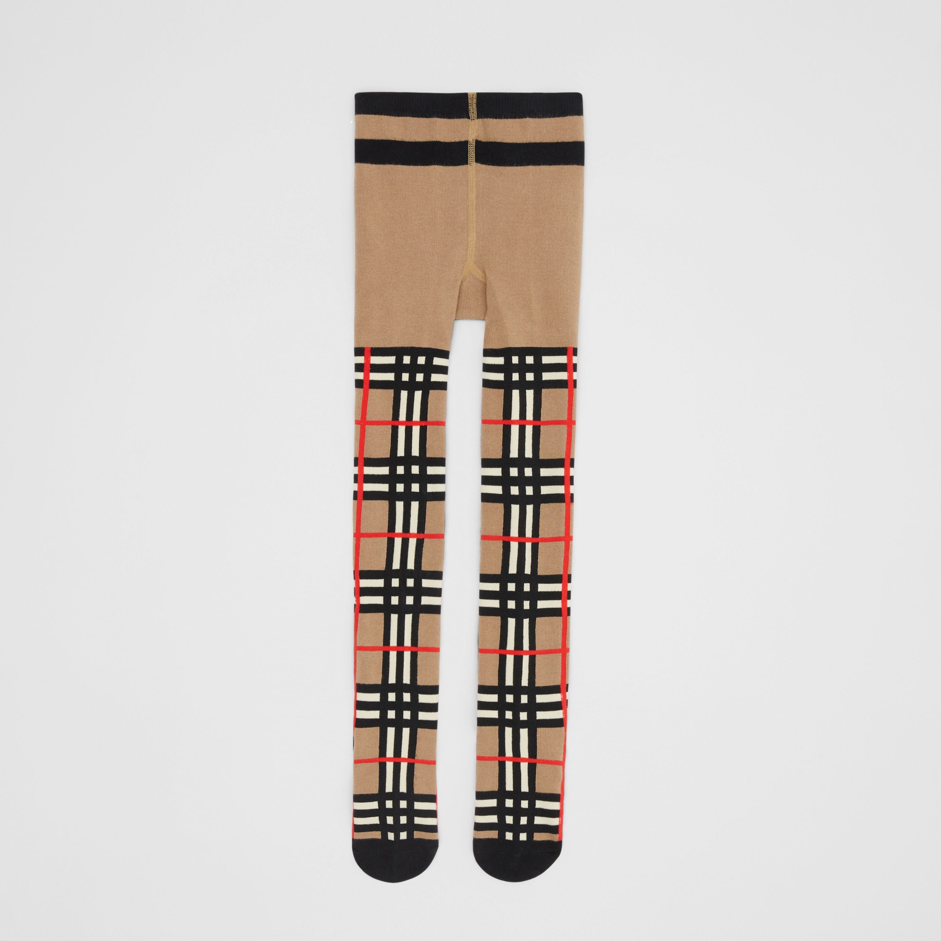 Girls Beige Check Cotton Tights